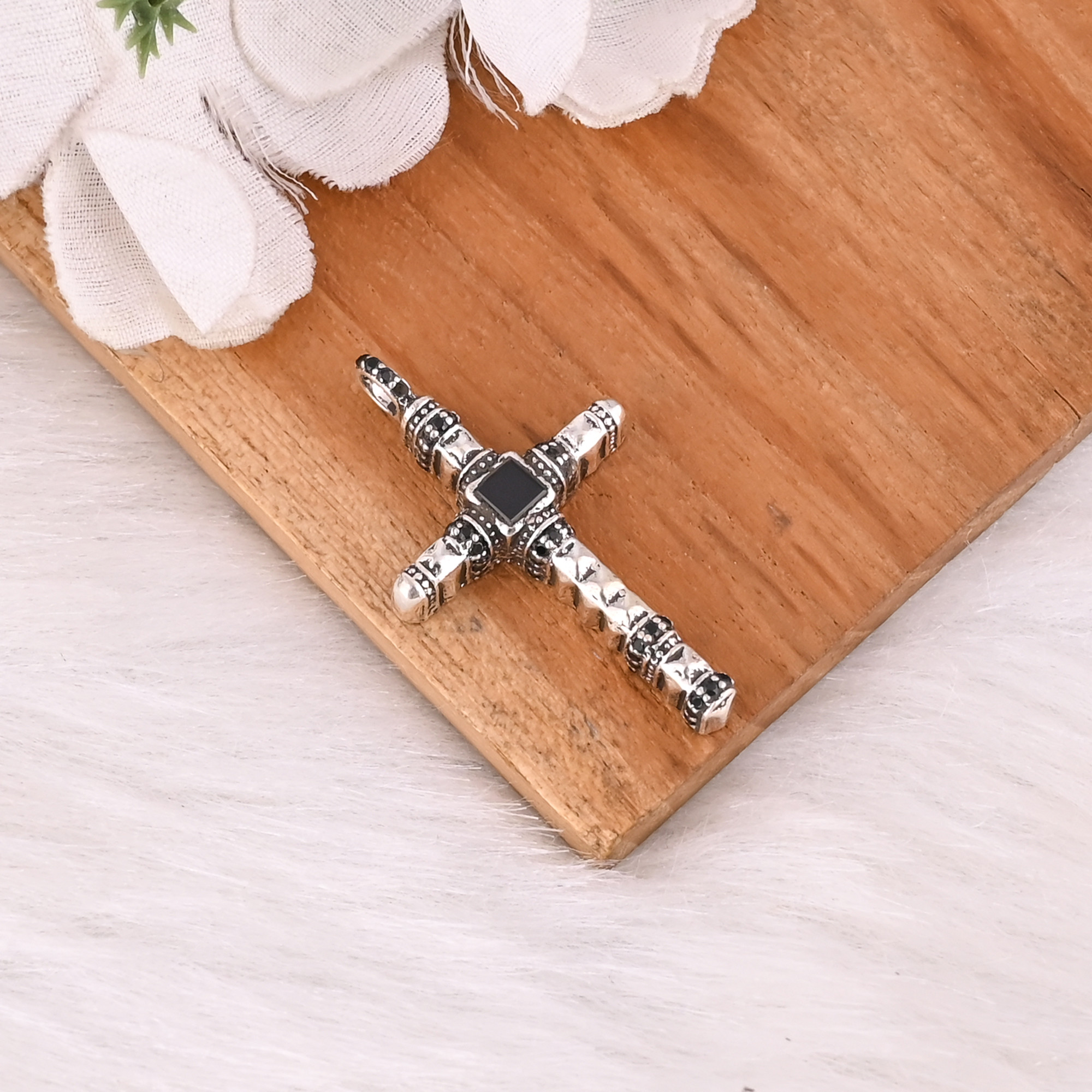 Religious Cross Black Onyx With CZ Pendant Necklaces Charm 925 Sterling Silver protection Necklace Mothers Day Gift