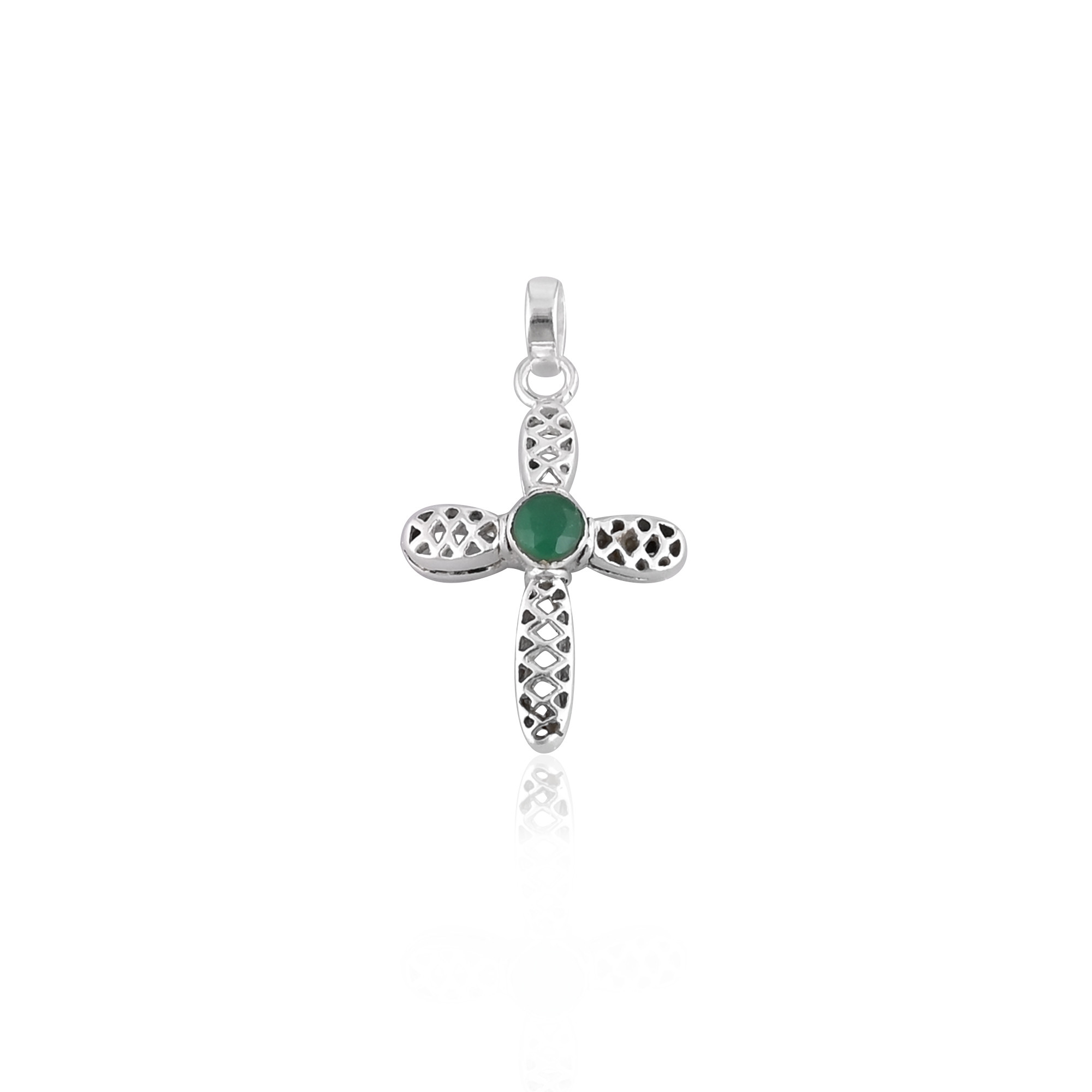 925 Solid Sterling Silver Green Onyx Cross Charm Pendant Fine Jewelry Trendy Womens Wedding Pendant