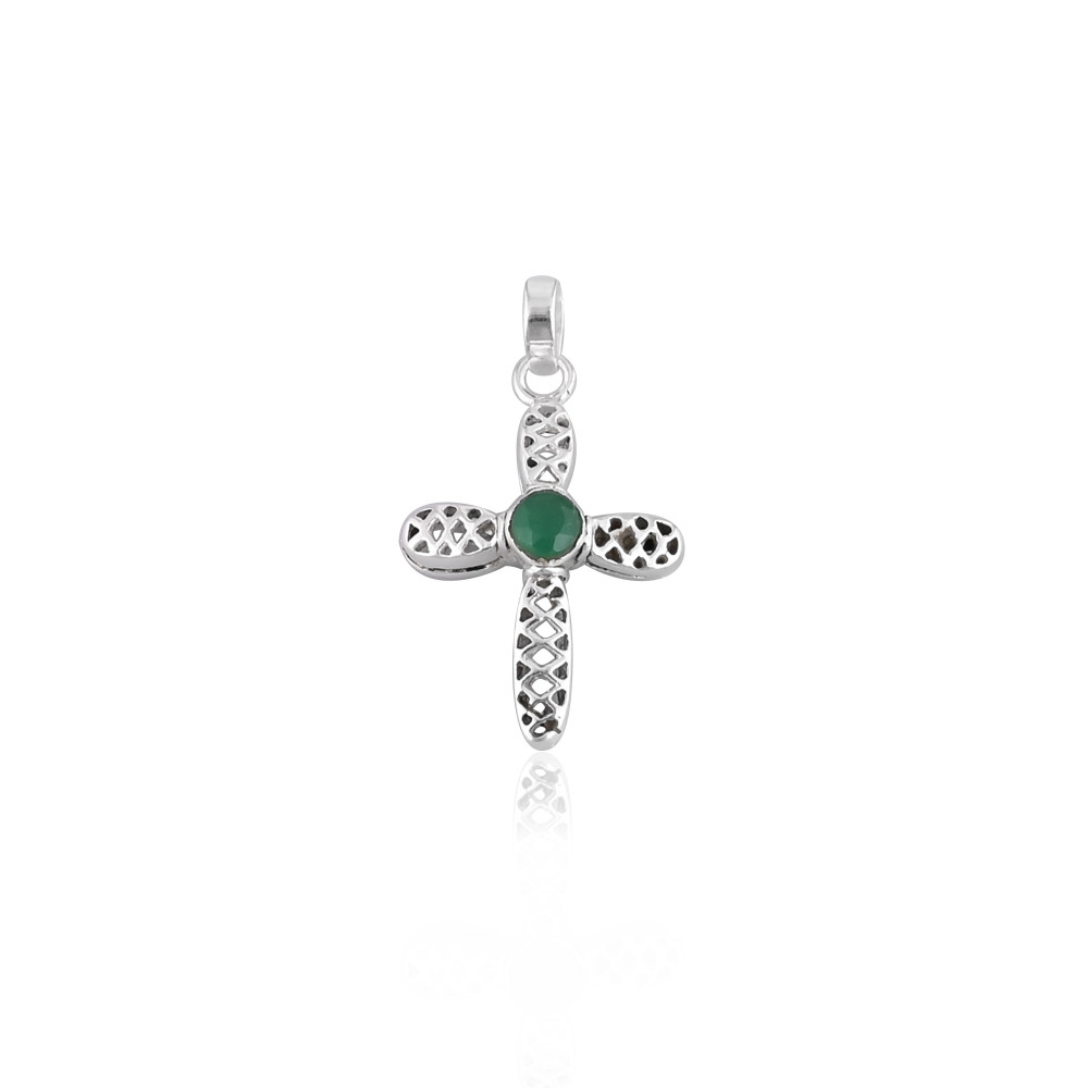 Image of 925 Solid Sterling Silver Green Onyx Cross Charm Pendant Fine Jewelry Trendy Women's Wedding Pendant