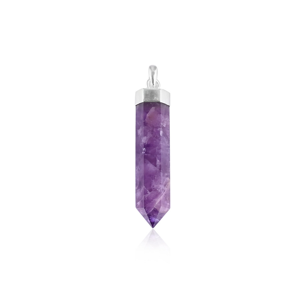 Image of Beautiful Solid 925 Sterling Silver Amethyst Pencil Pendant Fine Jewelry Pendants &amp; Charms Wholesaler