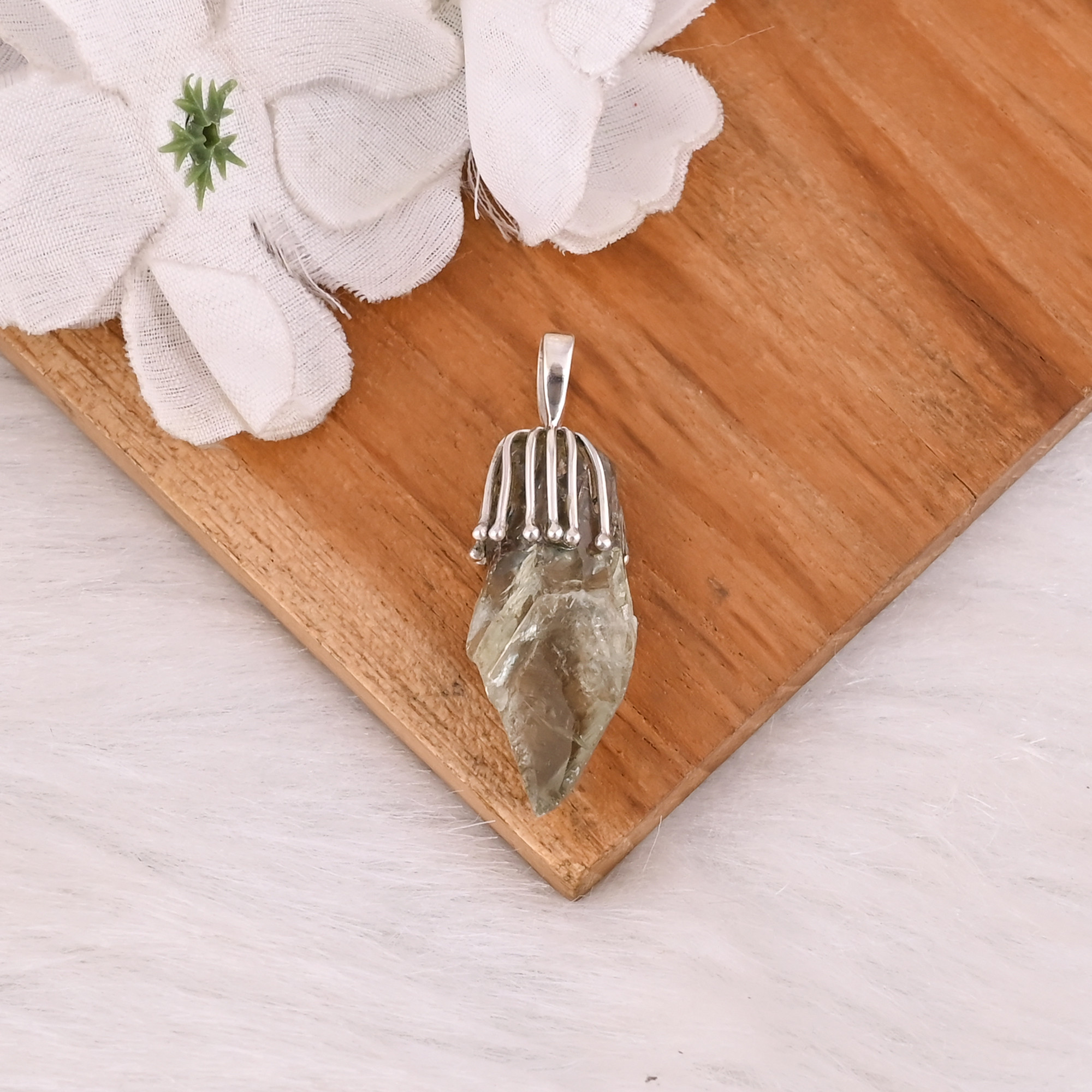 Beautiful Solid 925 Sterling Silver Green Amethyst Pendant Fine Jewelry Pendants  Charms Wholesaler