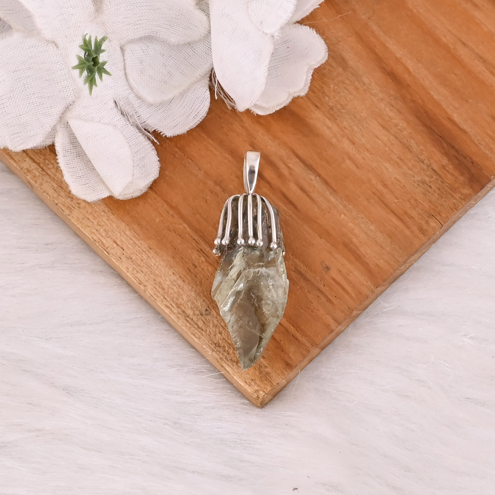 Image of Beautiful Solid 925 Sterling Silver Green Amethyst Pendant Fine Jewelry Pendants &amp; Charms Wholesaler