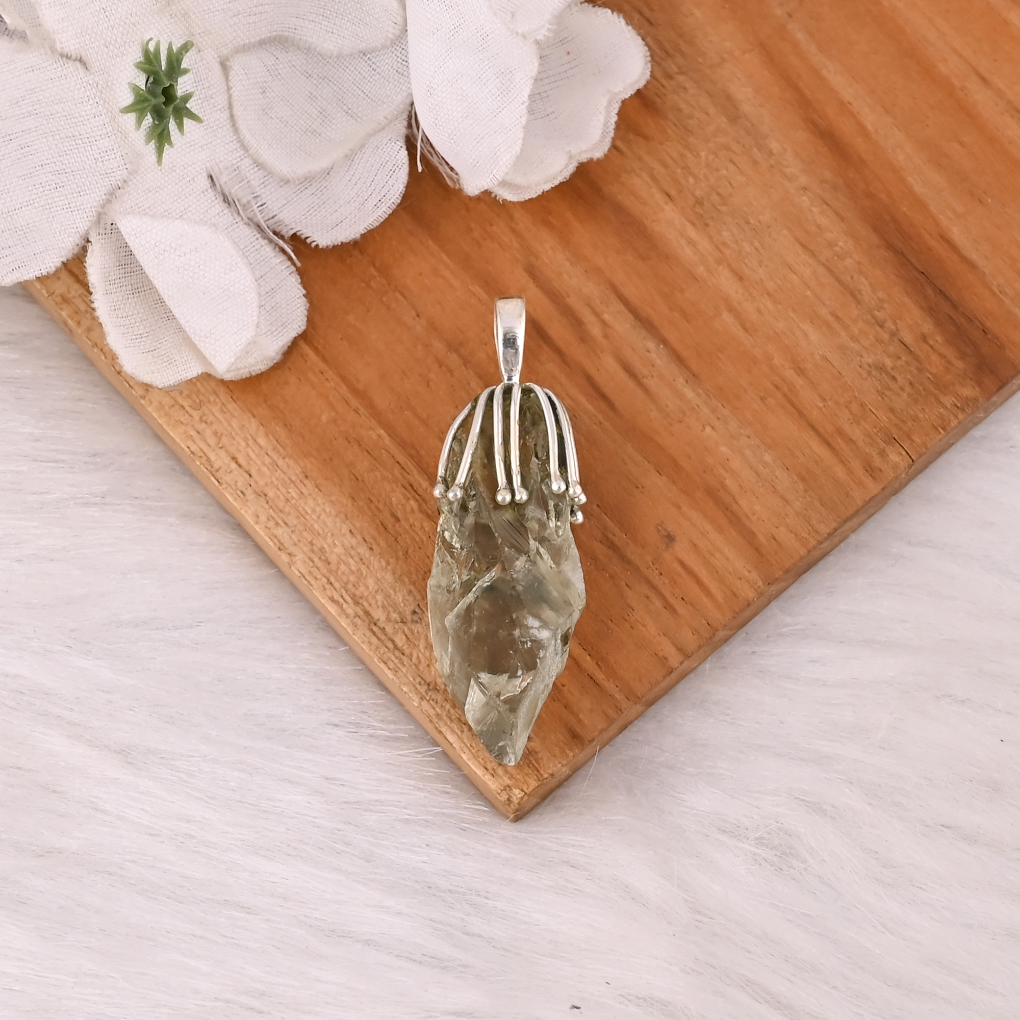 Beautiful Solid 925 Sterling Silver Green Amethyst Pendant Fine Jewelry Pendants  Charms Wholesaler