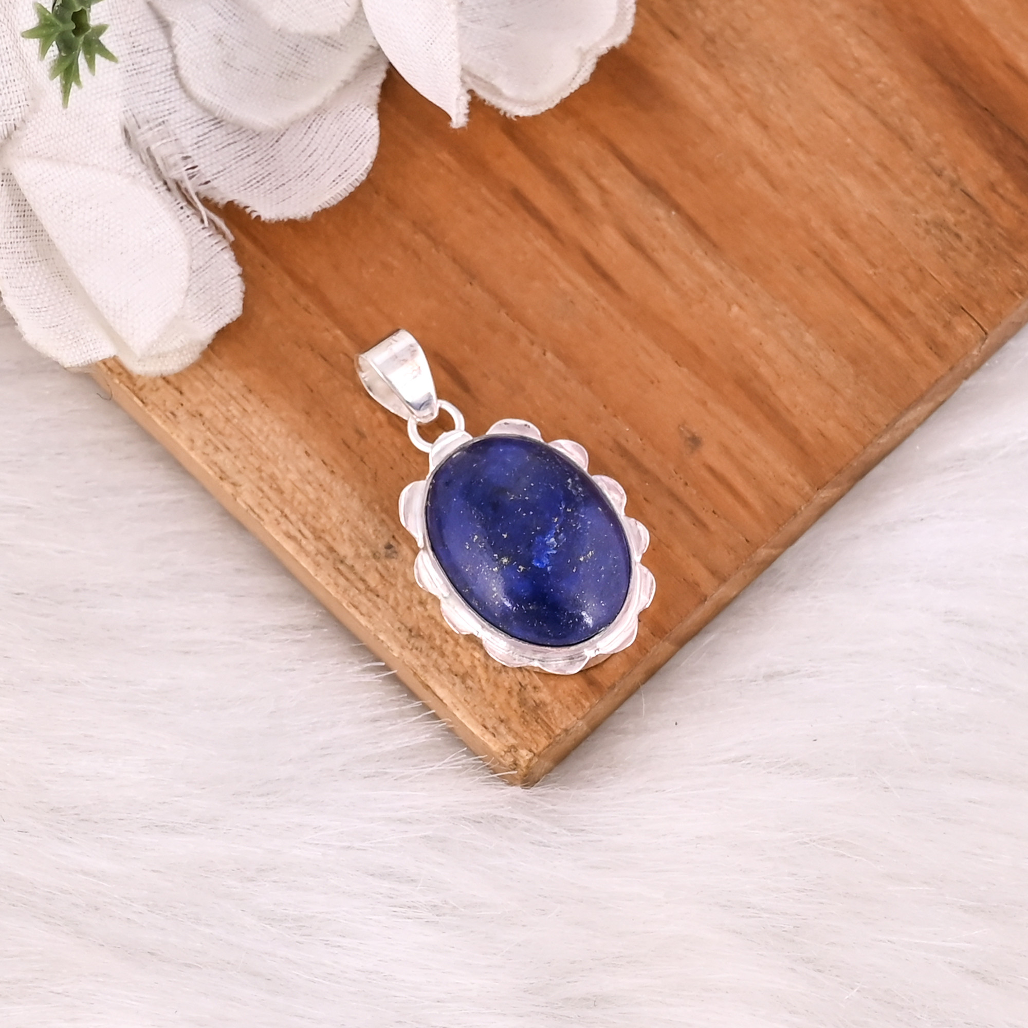 Lapis Lazuli Gemstone Pendant Handmade 925 Sterling Silver Classic Vintage Indian Wedding Fashion Jewelry Necklace