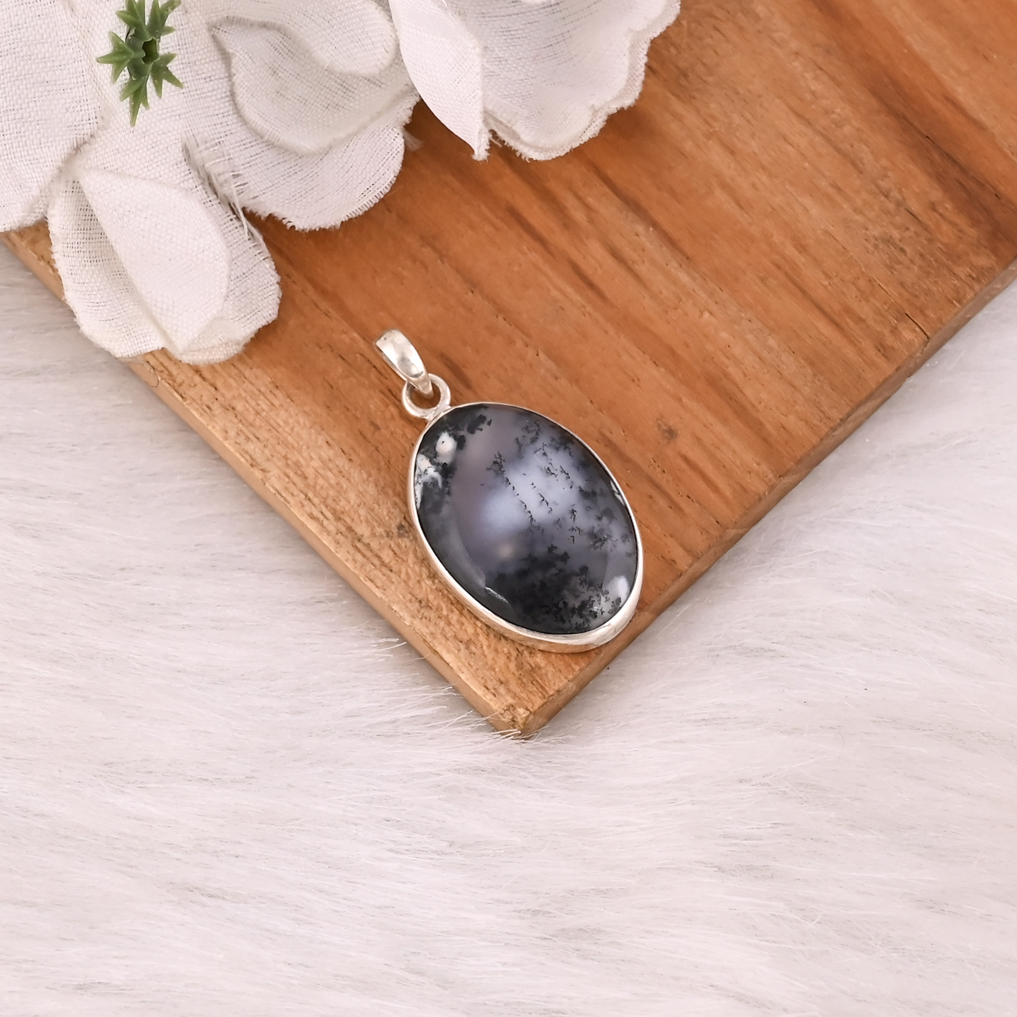 Solid 925 Sterling Silver Pendant Dendrite Opal Gemstone Handmade Pendant Designer Silver Pendant Anniversary Gift