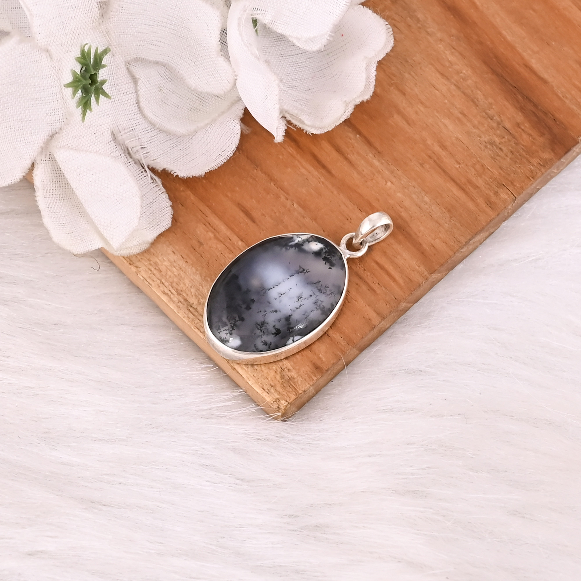 Solid 925 Sterling Silver Pendant Dendrite Opal Gemstone Handmade Pendant Designer Silver Pendant Anniversary Gift