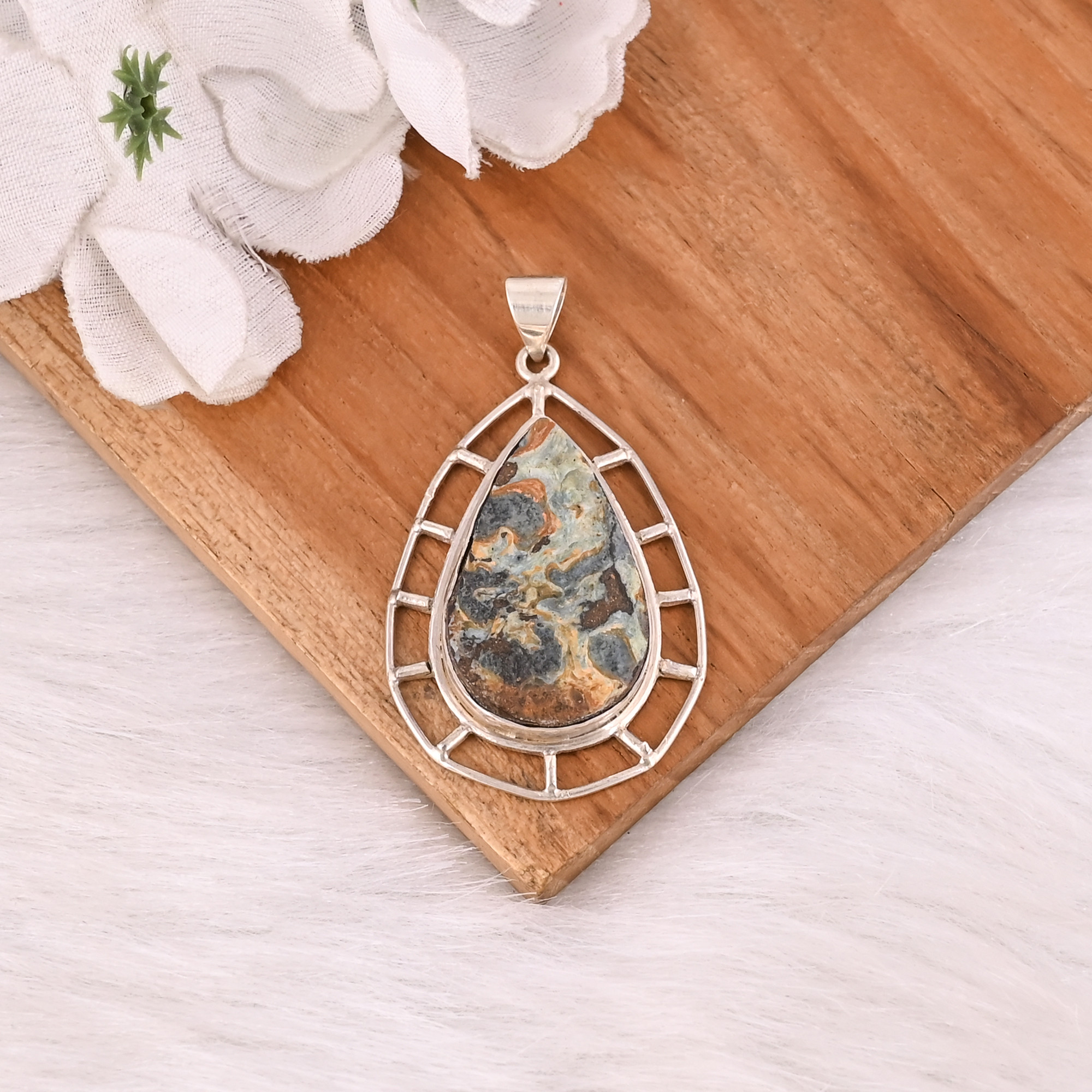 Boulder Opal Raw Gemstone Pendant Handmade 925 Sterling Silver Classic Vintage Indian Wedding Fashion Jewelry Necklace