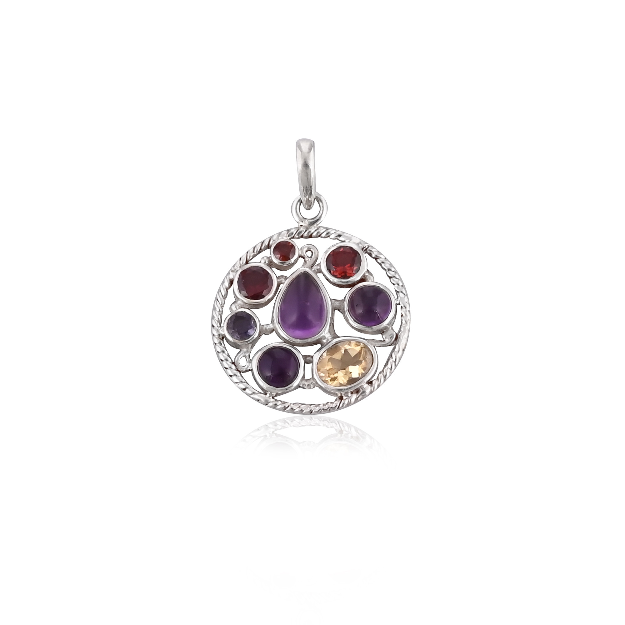 Natural Multi Gemstone Pendant 925 Sterling Silver Fine Jewelry Pendants  Charms Necklace For Women