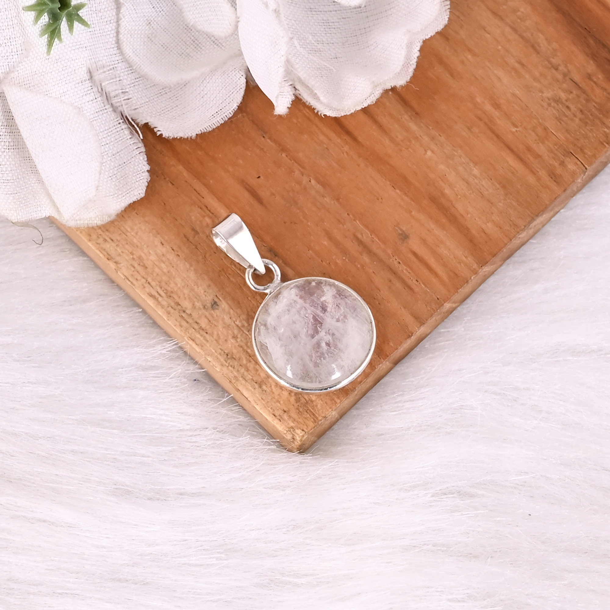 Moonstone Round Gemstone Pendant Handmade 925 Sterling Silver Classic Vintage Indian Wedding Fashion Jewelry Pendant