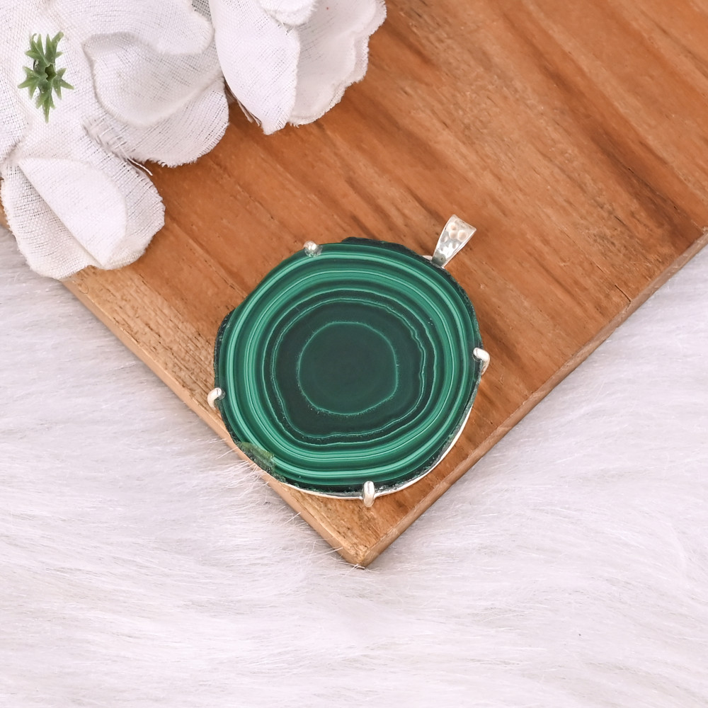 Image of Pendant Jewelry Malachite Gemstone 925 Stamp Silver Women Wholesale Pendant 925 Sterling Silver Fine Jewelry Pendant