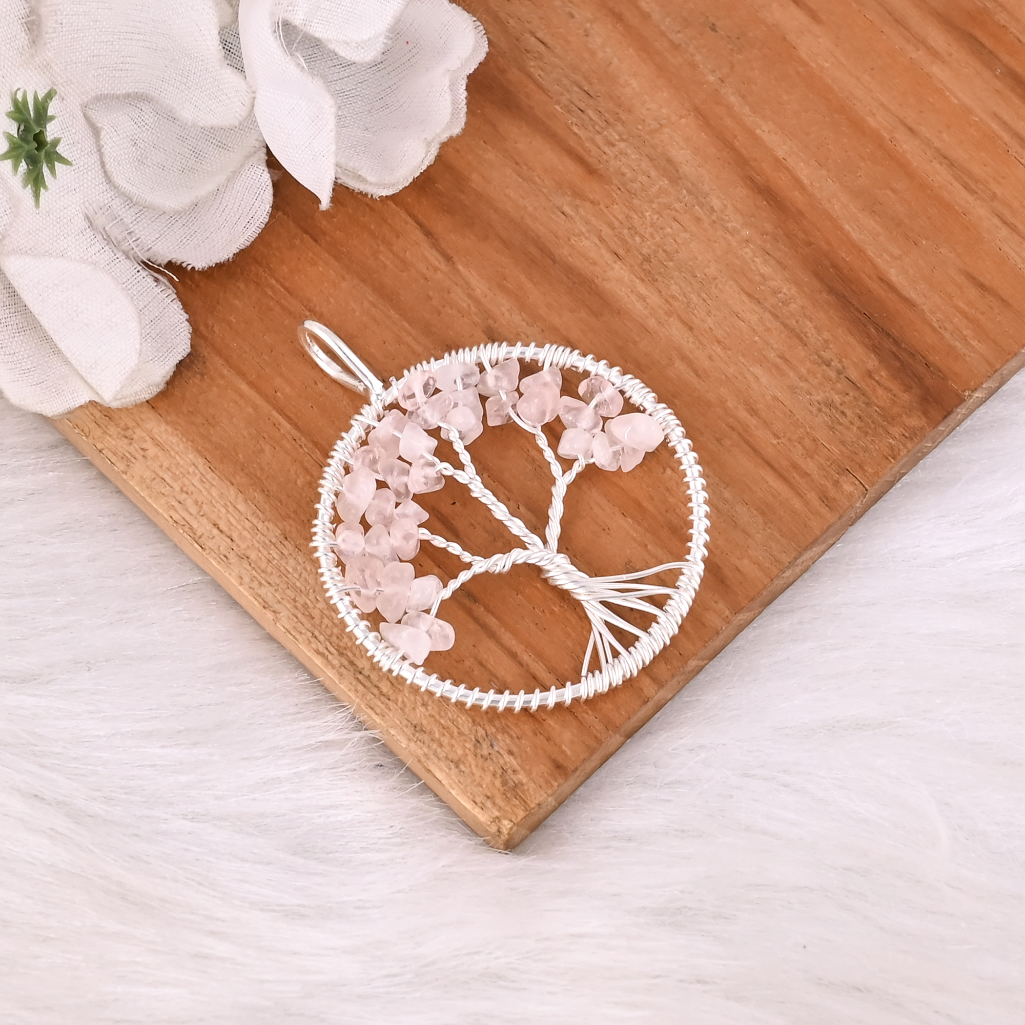 Rose Quartz Gemstone Tree Of Life Pendant Handmade Jewelry 925 Sterling Silver Classic Vintage Indian Wedding Fashion Jewelry