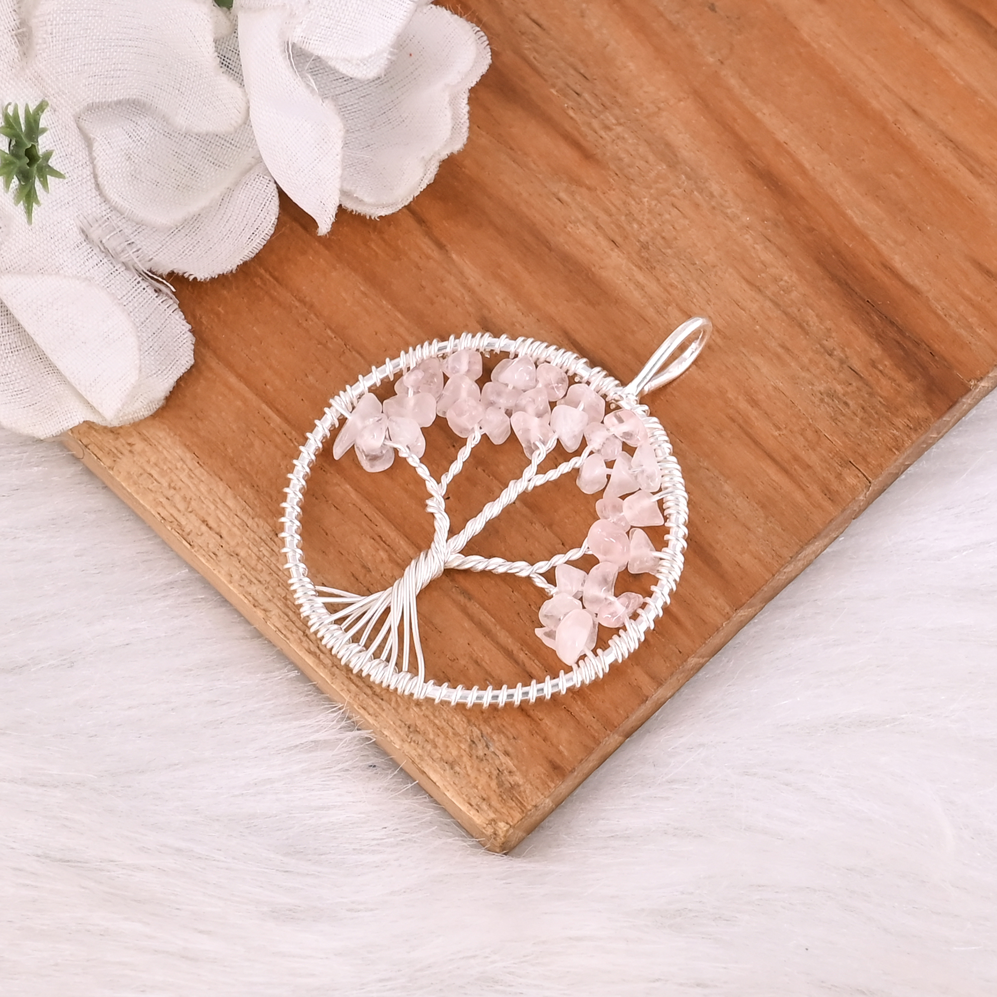 Rose Quartz Gemstone Tree Of Life Pendant Handmade Jewelry 925 Sterling Silver Classic Vintage Indian Wedding Fashion Jewelry