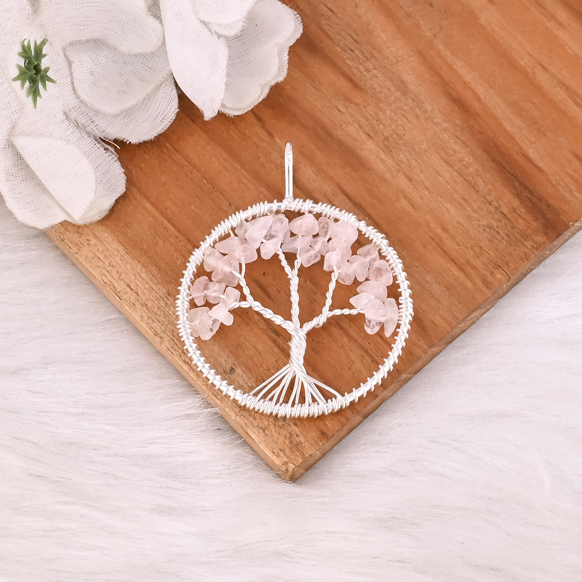 Rose Quartz Gemstone Tree Of Life Pendant Handmade Jewelry 925 Sterling Silver Classic Vintage Indian Wedding Fashion Jewelry