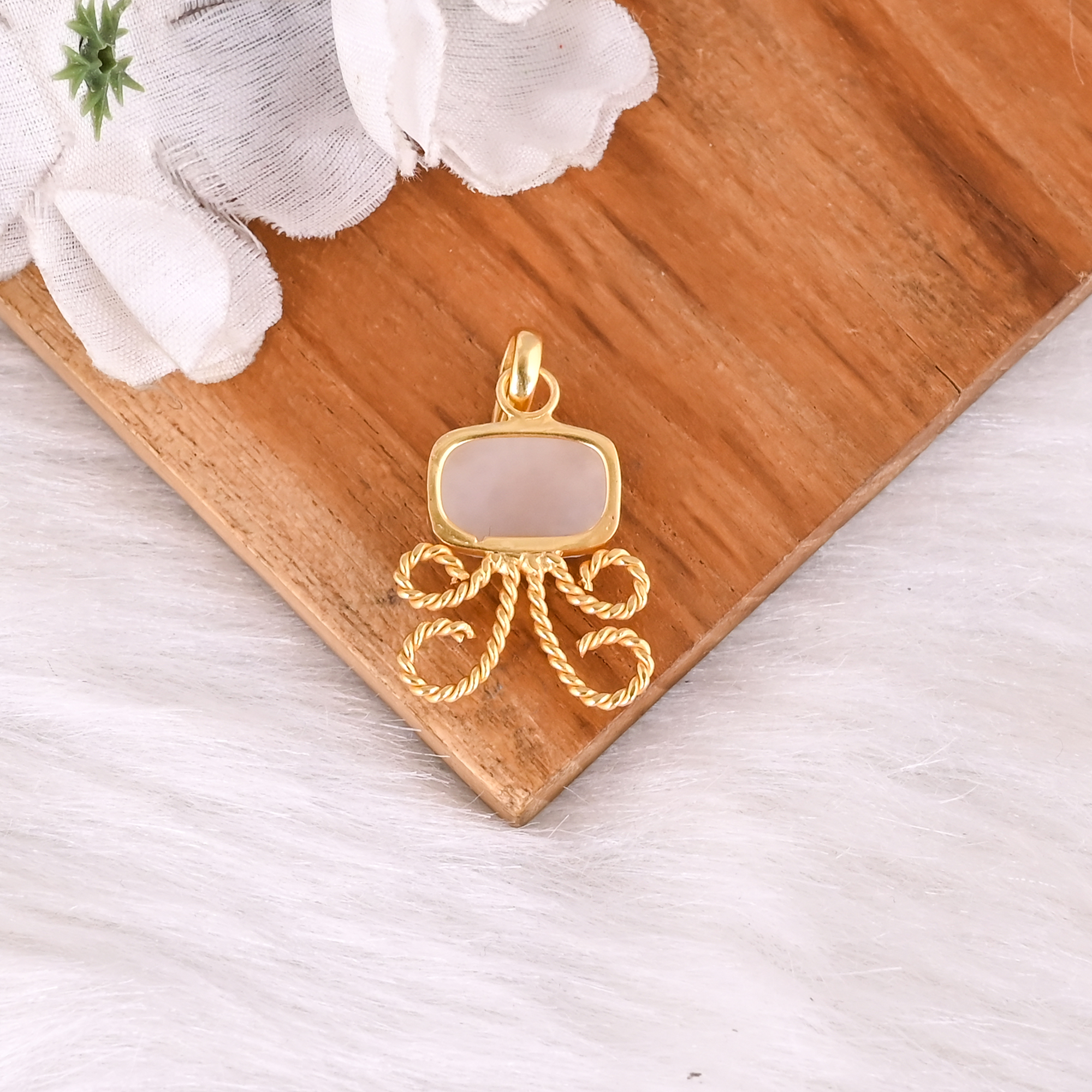 Trendy White Druzy Quartz Gold Plated Brass Pendant For Women