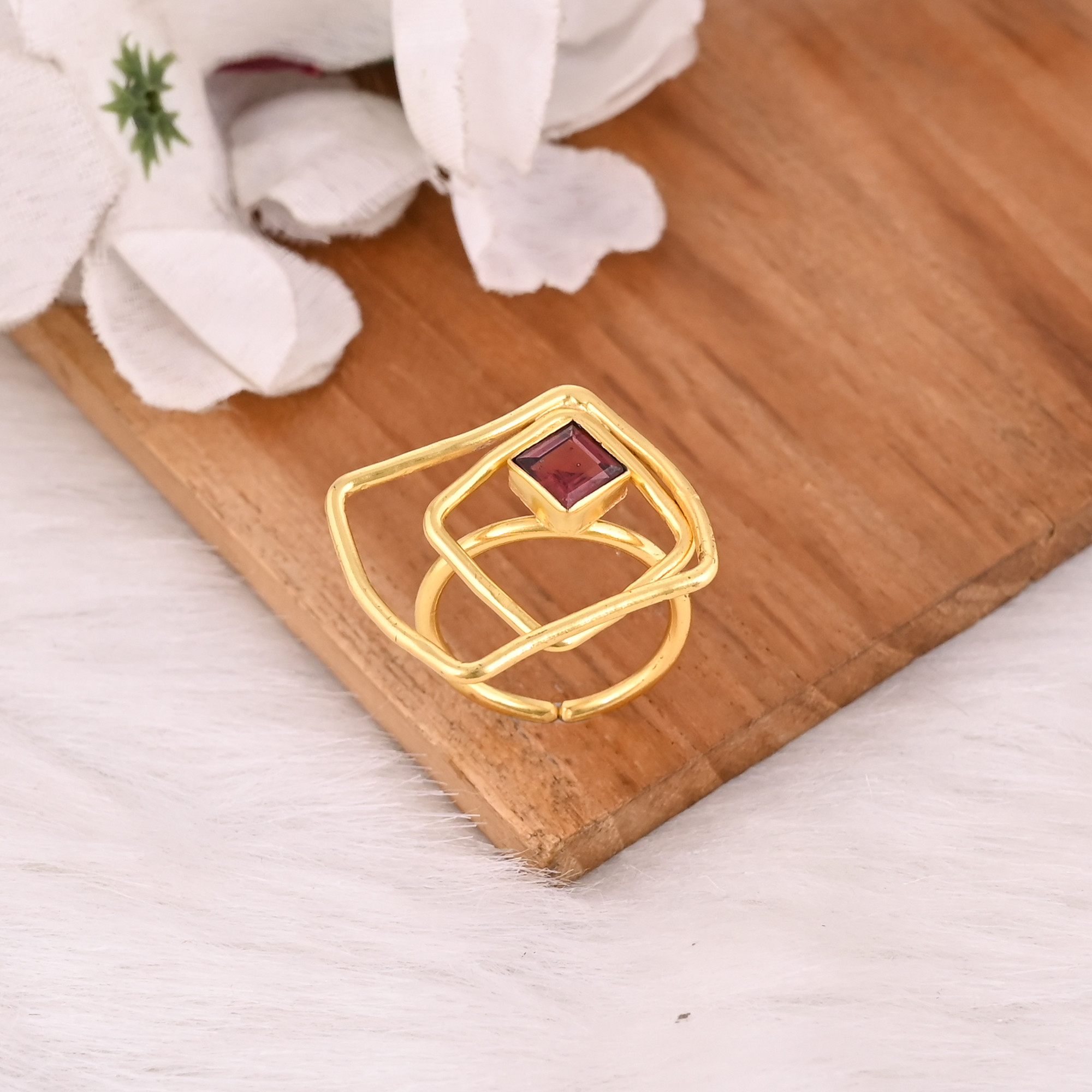 Mozambique Garnet Adjustable Ring Natural Gemstone 925 Sterling Silver Gold Plated Boho Wedding Rings Trendy Bridesmaid Gift 50 pcs moq