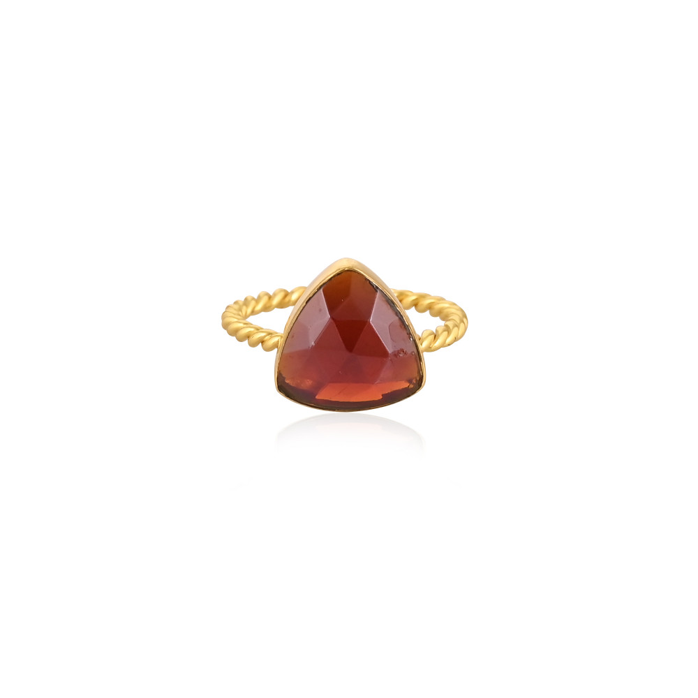 Image of Trillion Shape Natural Mozambique Garnet Gemstone Ring In 925 Sterling Silver Gold Plated Handmade Bezel Set Jewelry For Women (50 pcs moq)