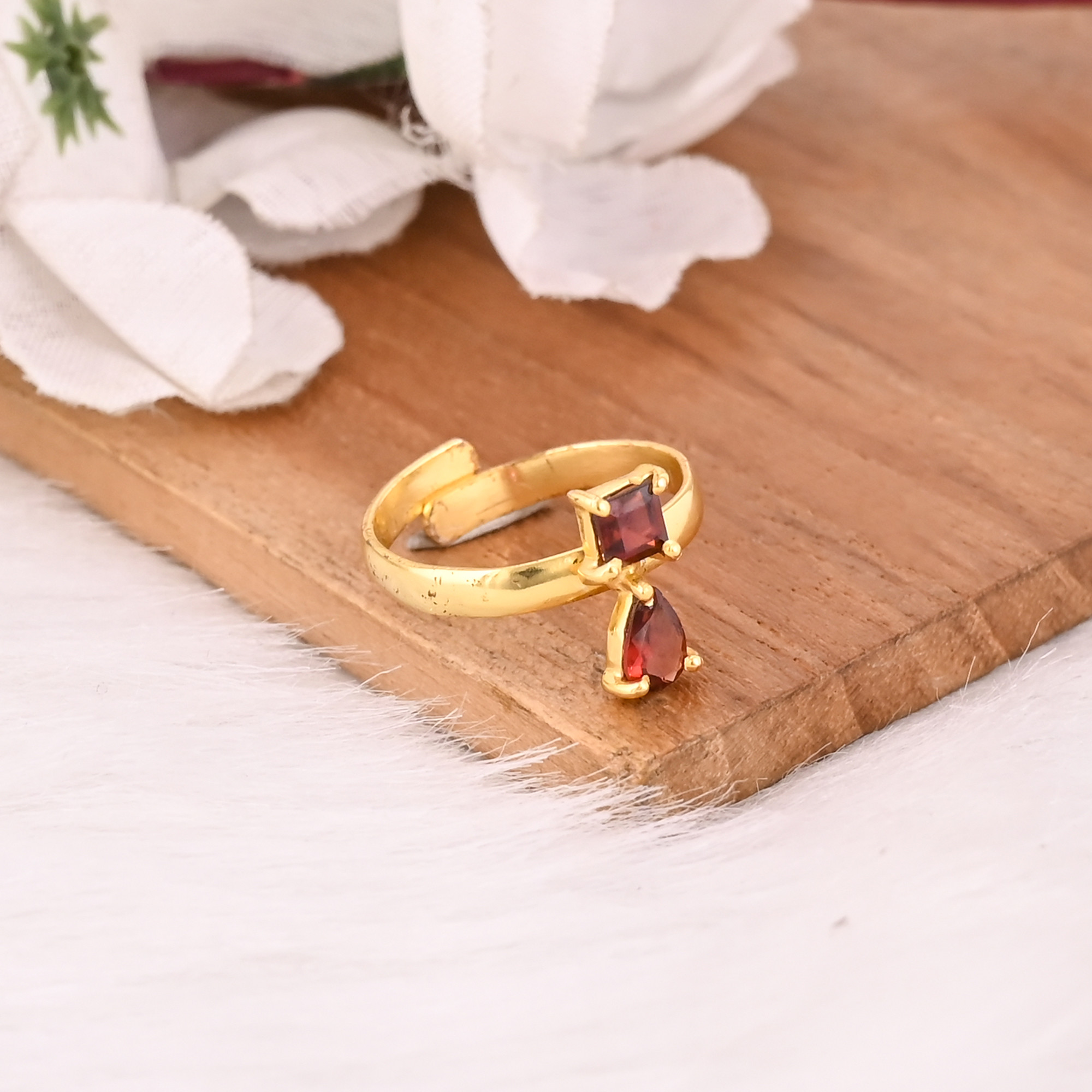 Mozambique Garnet Adjustable Ring Natural Gemstone 925 Sterling Silver Gold Plated Boho Wedding Rings Trendy Birthstone Gift 50 pcs moq
