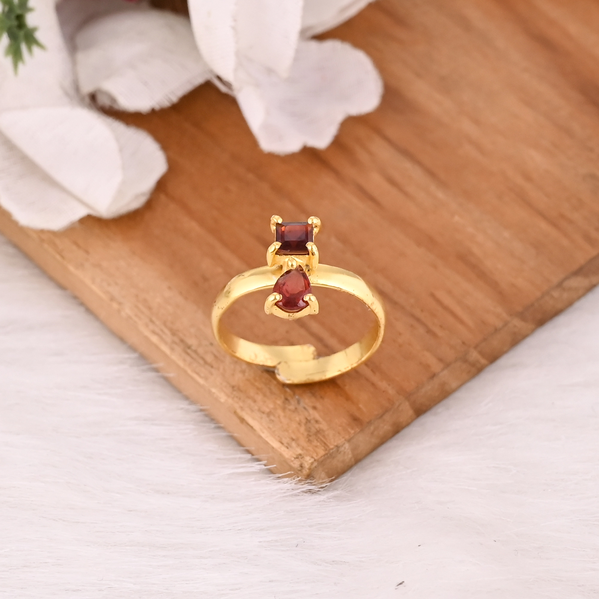 Mozambique Garnet Adjustable Ring Natural Gemstone 925 Sterling Silver Gold Plated Boho Wedding Rings Trendy Birthstone Gift 50 pcs moq