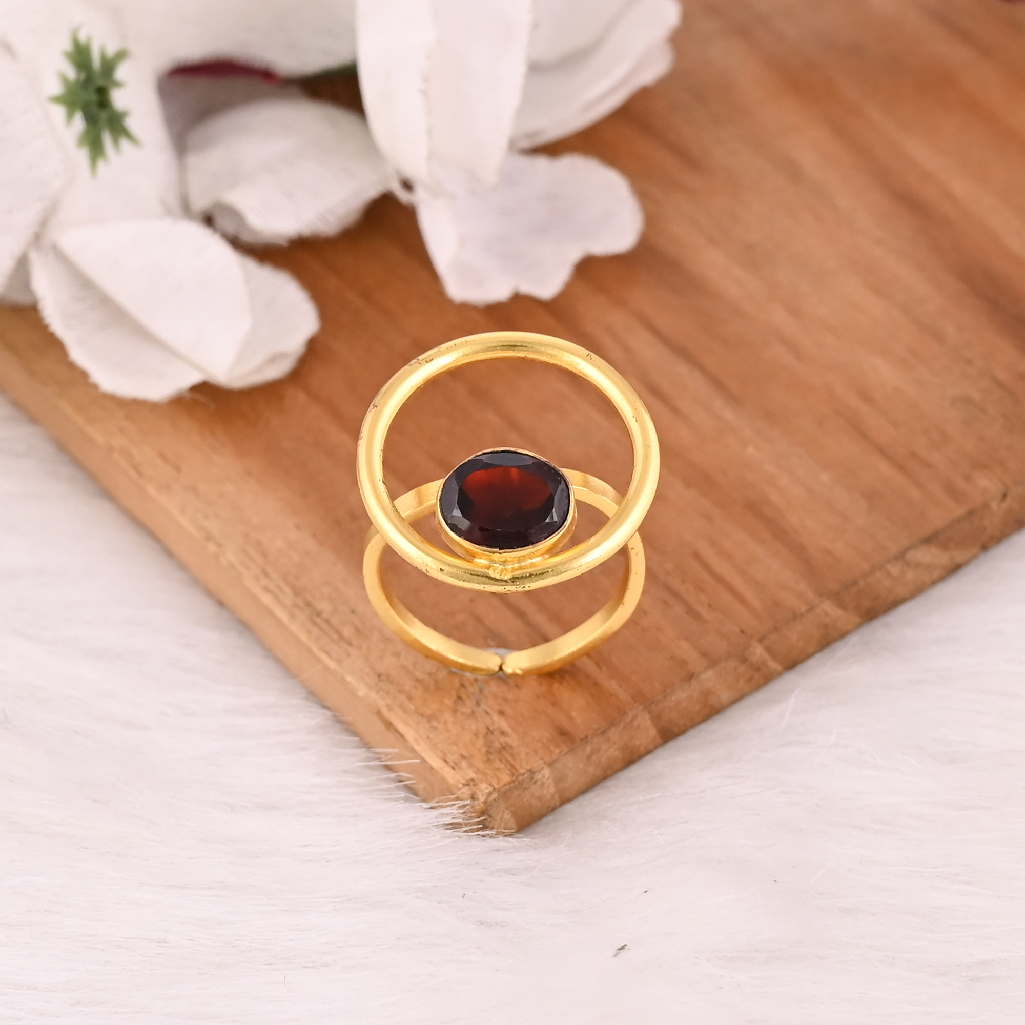 Best Selling 925 Sterling Silver Adjustable Ring Mozambique Garnet Gemstone Gold Plated Jewelry Accessories Wholesale Finger Use 50 pcs moq
