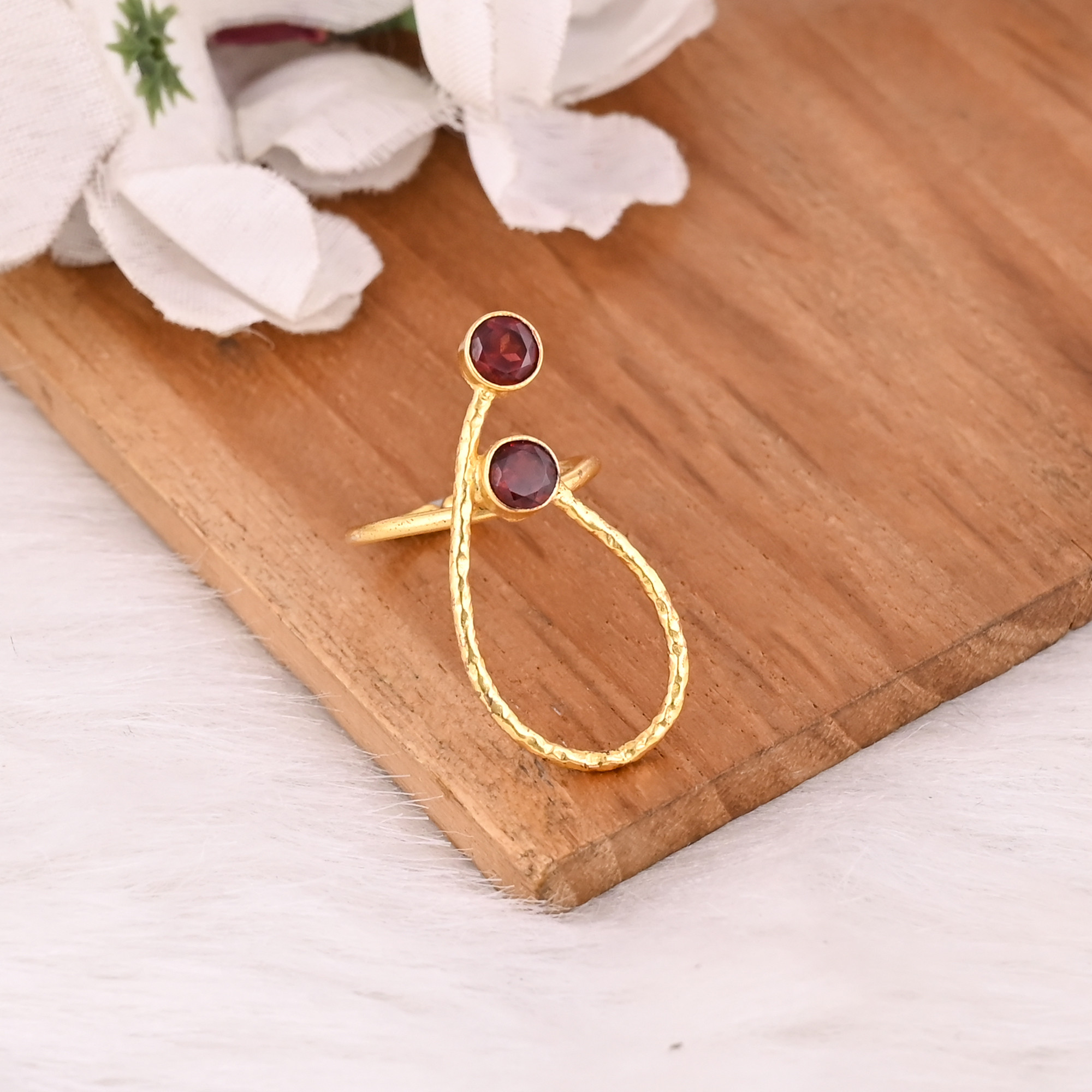 Mozambique Garnet Adjustable Ring Natural Gemstone 925 Sterling Silver Gold Plated Boho Wedding Rings Casual  Wedding Gifts 50 pcs moq