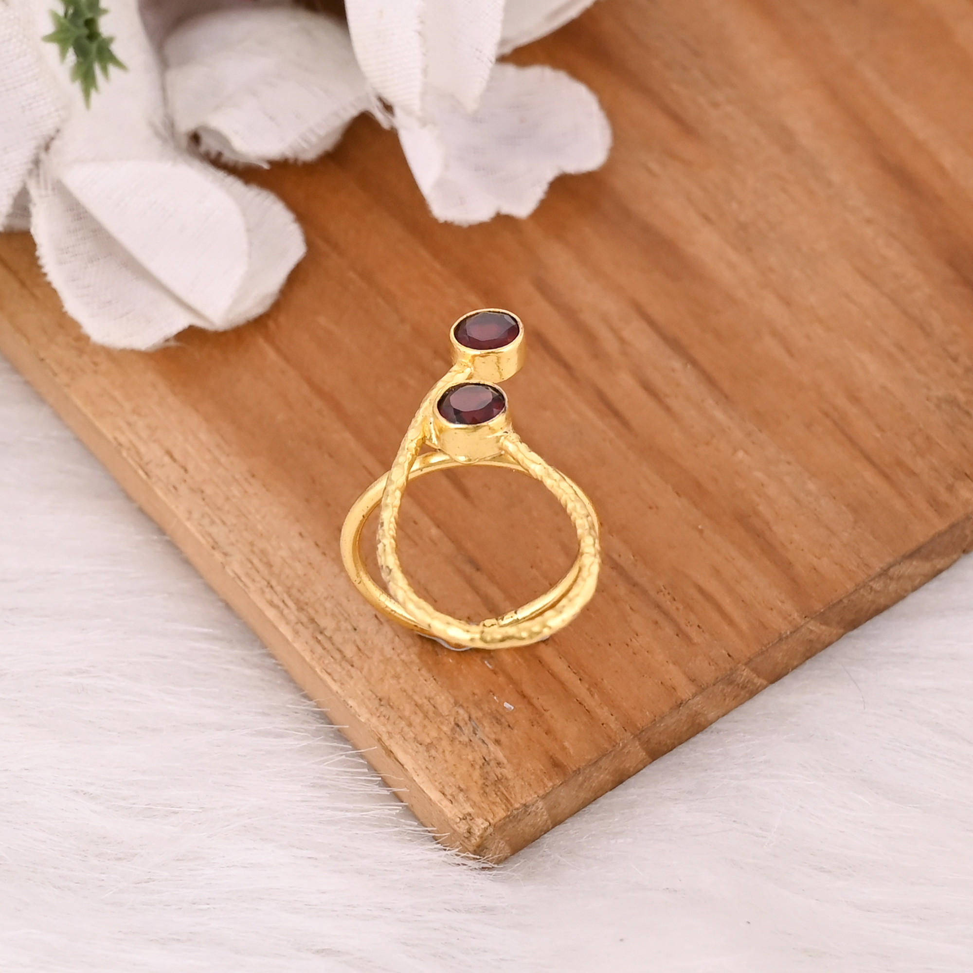 Mozambique Garnet Adjustable Ring Natural Gemstone 925 Sterling Silver Gold Plated Boho Wedding Rings Casual  Wedding Gifts 50 pcs moq