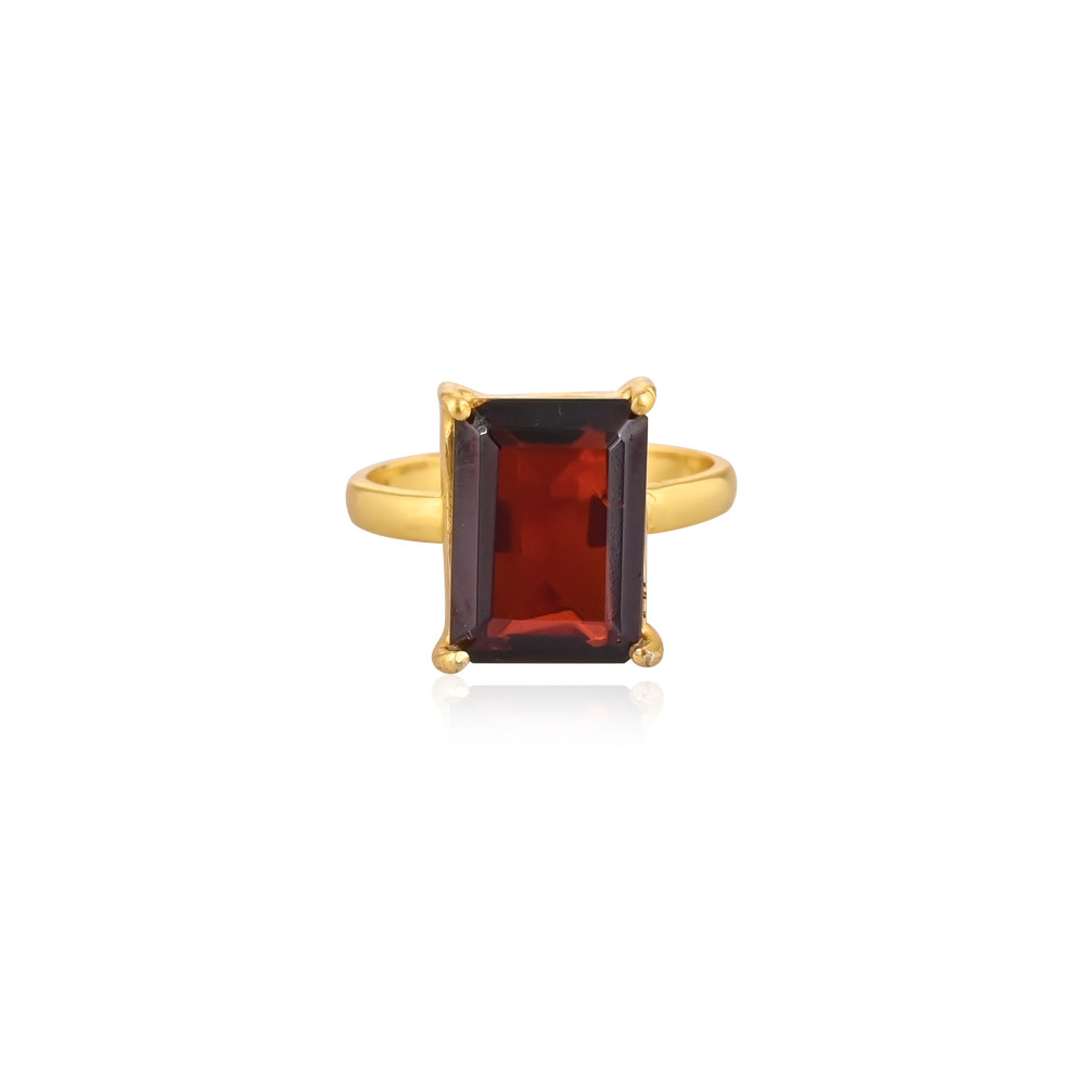 Image of Mozambique Garnet Rectangle Ring Natural Gemstone 925 Sterling Silver Gold Plated Boho Wedding Rings Trendy Bridesmaid Gift