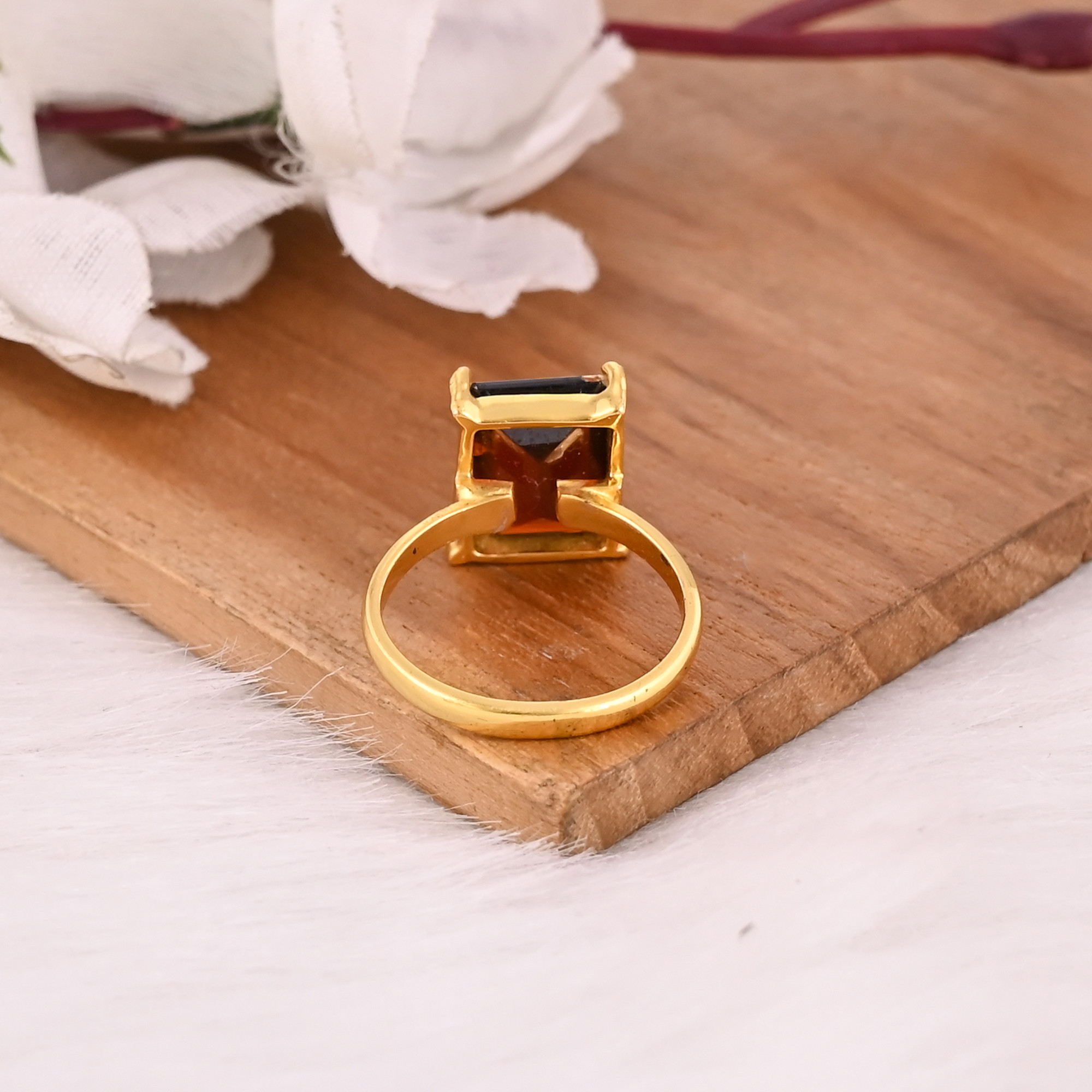 Mozambique Garnet Rectangle Ring Natural Gemstone 925 Sterling Silver Gold Plated Boho Wedding Rings Trendy Bridesmaid Gift
