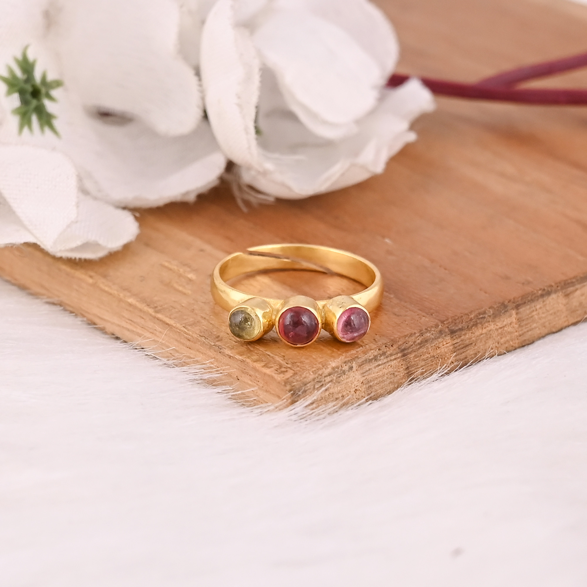 Handmade Ring 925 Solid Silver Adjustable Jewelry For Women 925 Sterling Silver Natural Tourmaline Gemstone Boho Style Ring