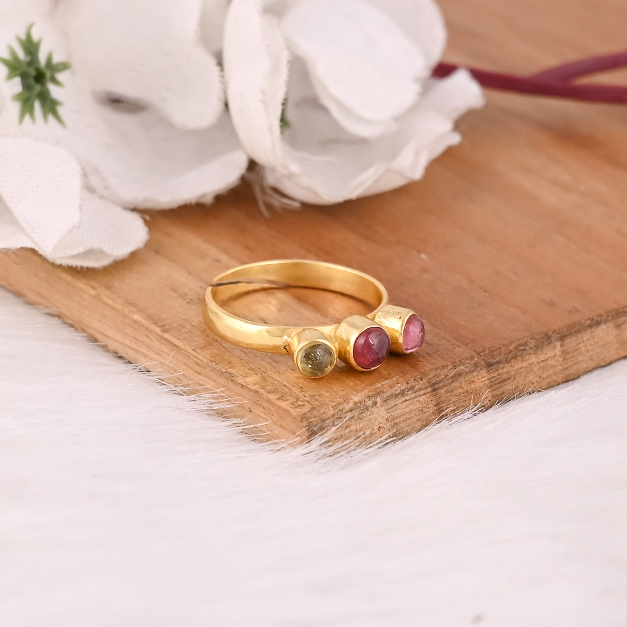 Handmade Ring 925 Solid Silver Adjustable Jewelry For Women 925 Sterling Silver Natural Tourmaline Gemstone Boho Style Ring