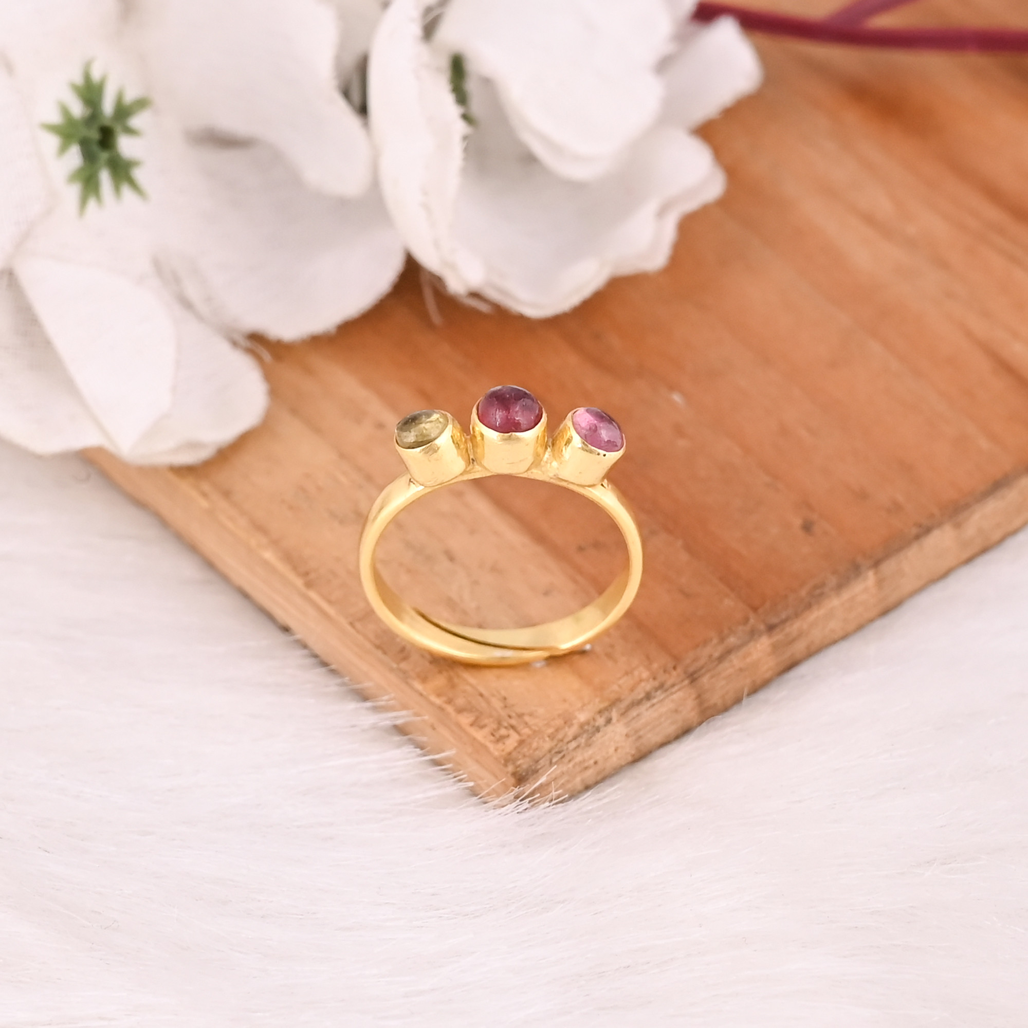 Handmade Ring 925 Solid Silver Adjustable Jewelry For Women 925 Sterling Silver Natural Tourmaline Gemstone Boho Style Ring