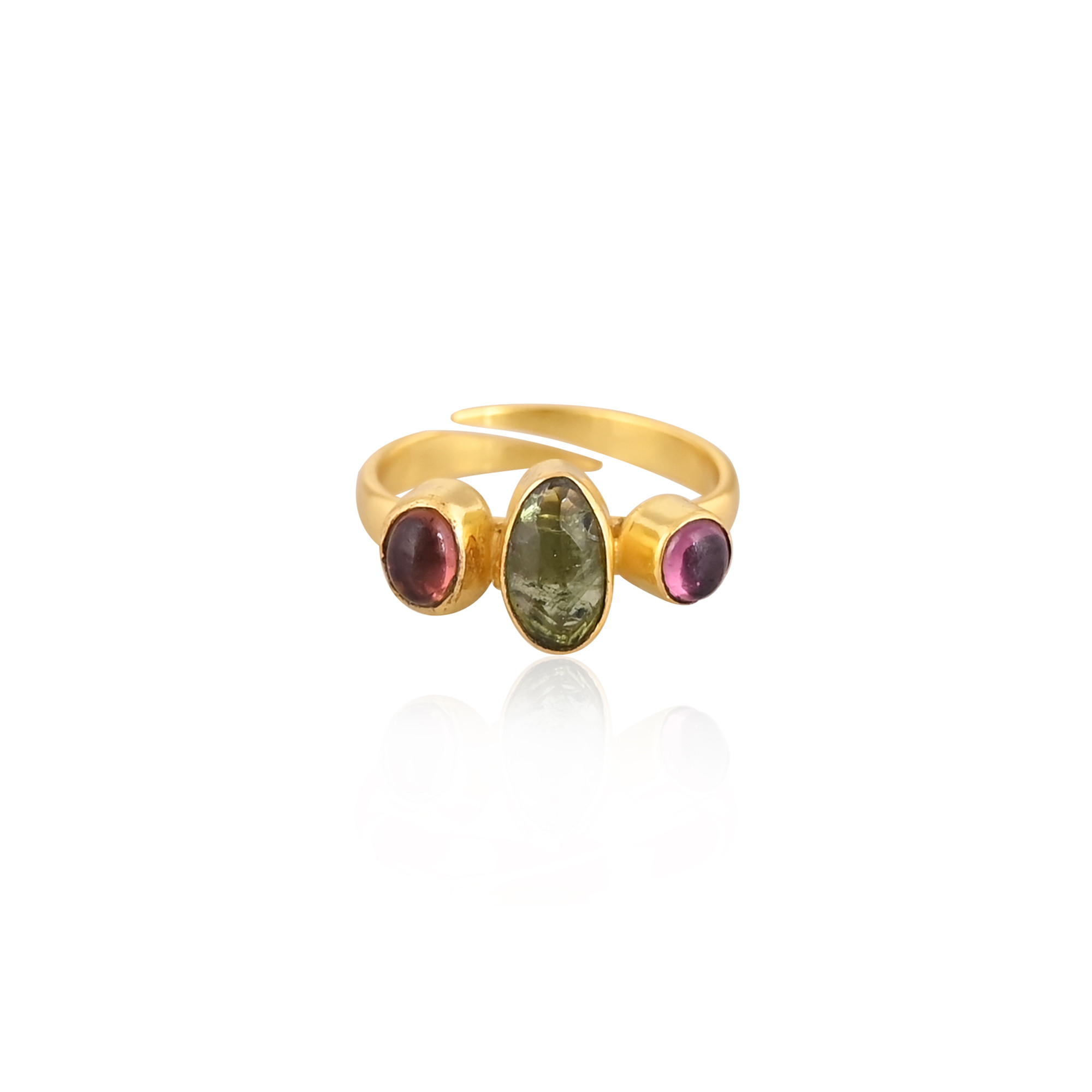 Natural Tourmaline Gemstone Gold Plated Ring 925 Sterling Silver Adjustable Ring Classic Fashionable Ring For Wedding