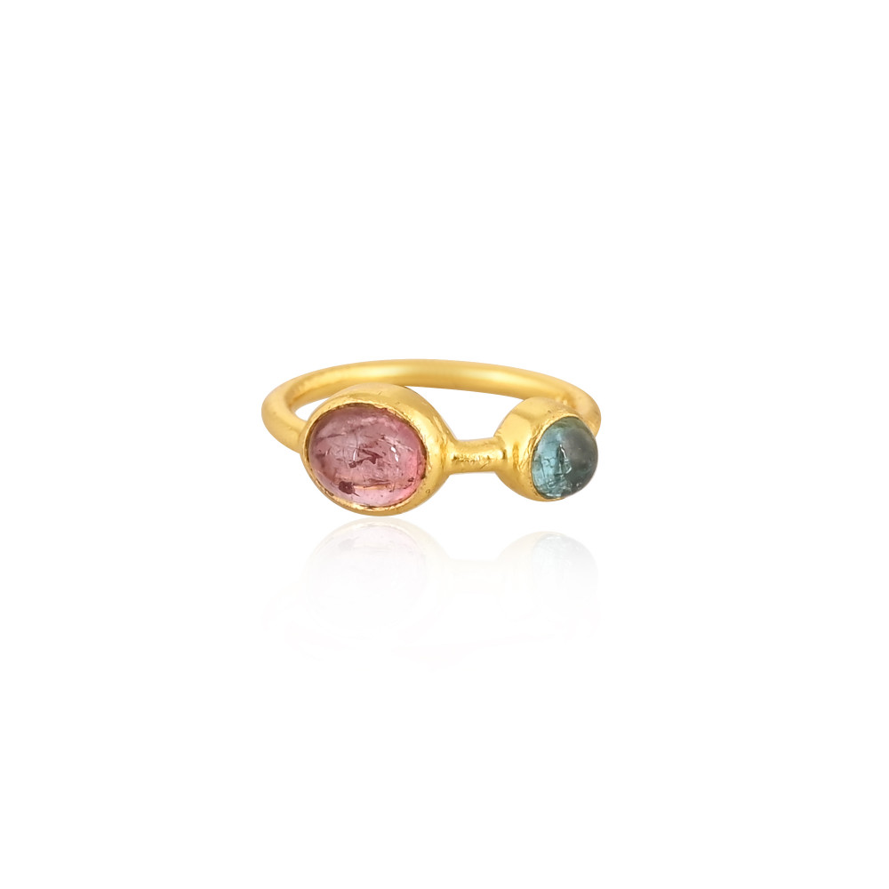 Image of Solid 925 Sterling Silver Women's Promise Ring Natural Tourmaline Gemstones Gold Plated Alternative Rings Gift For Women