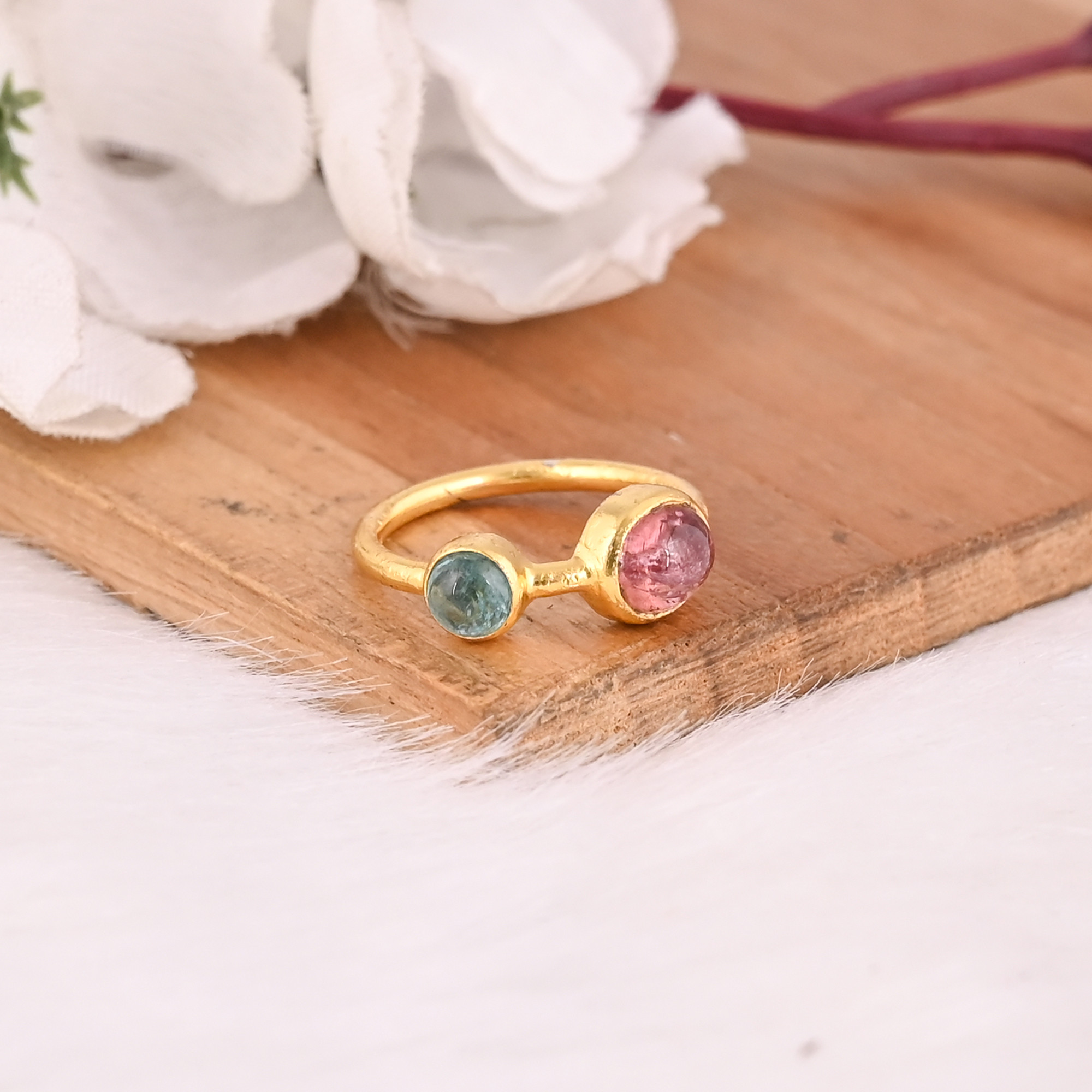 Solid 925 Sterling Silver Womens Promise Ring Natural Tourmaline Gemstones Gold Plated Alternative Rings Gift For Women