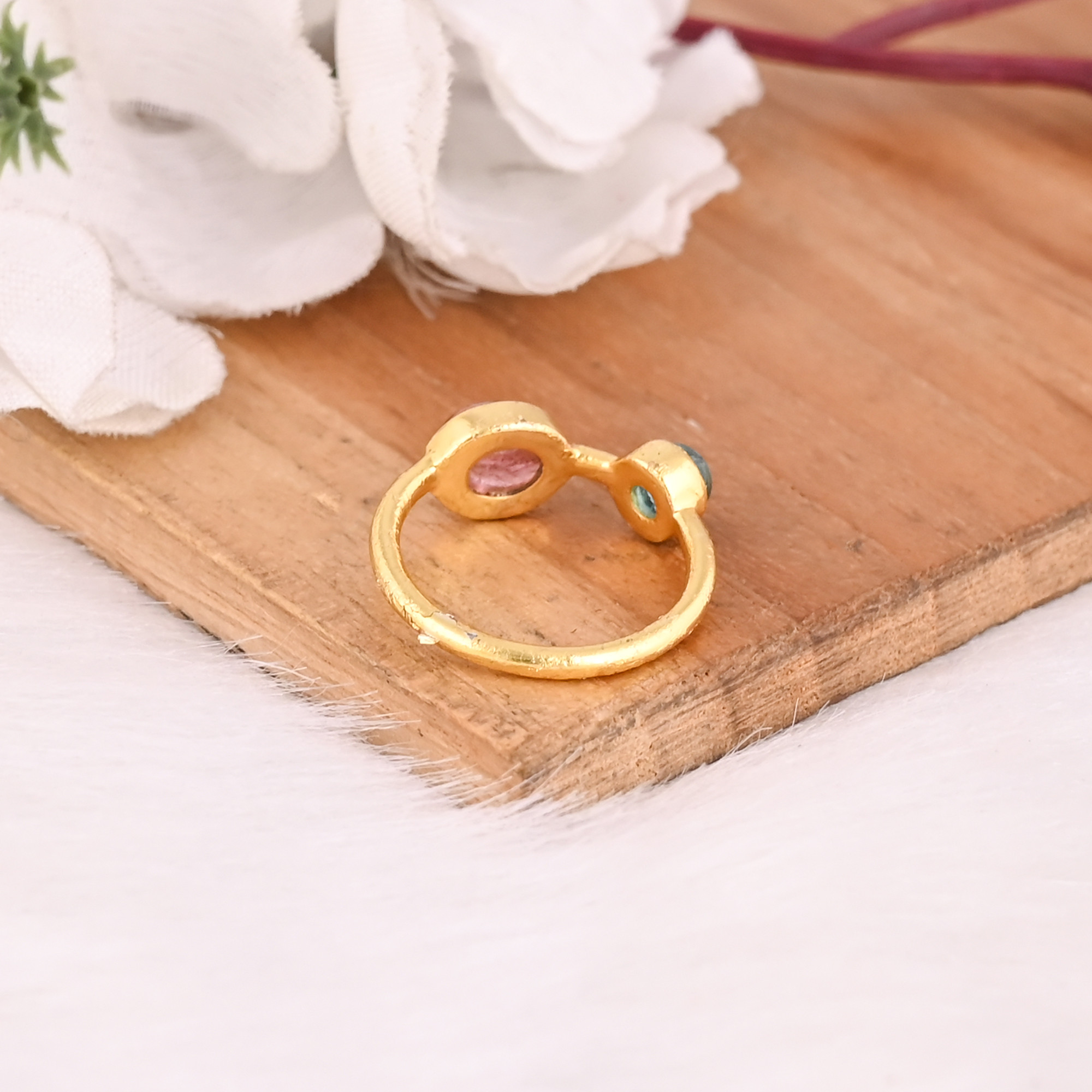 Solid 925 Sterling Silver Womens Promise Ring Natural Tourmaline Gemstones Gold Plated Alternative Rings Gift For Women