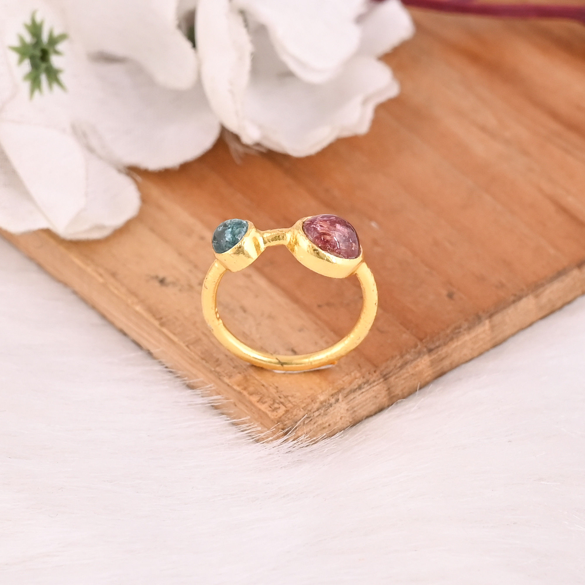 Solid 925 Sterling Silver Womens Promise Ring Natural Tourmaline Gemstones Gold Plated Alternative Rings Gift For Women