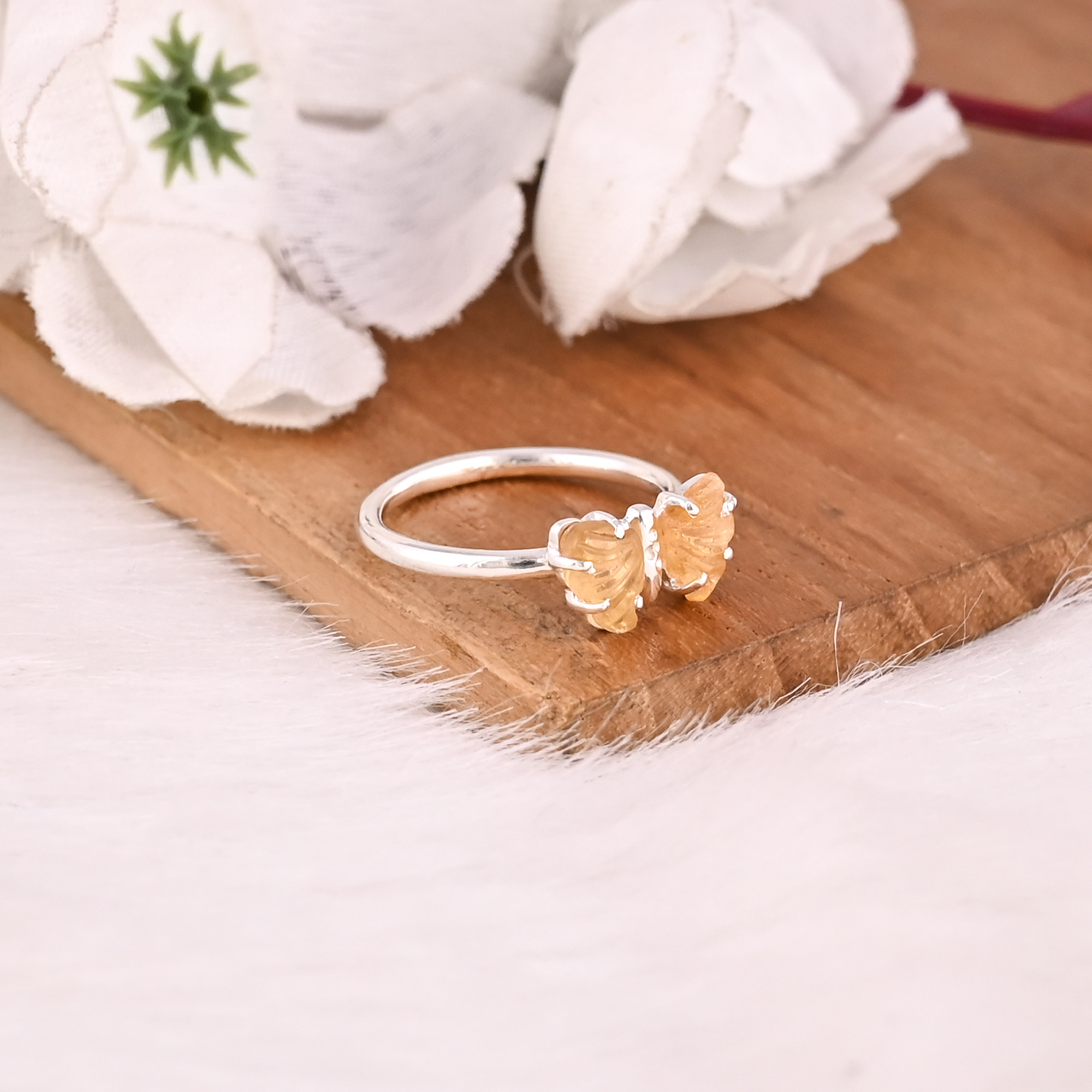 925 Sterling Silver Natural Bio Color Tourmaline Carving Gemstone Handmade Designer Butterfly Ring Stackable Ring Unique Ring