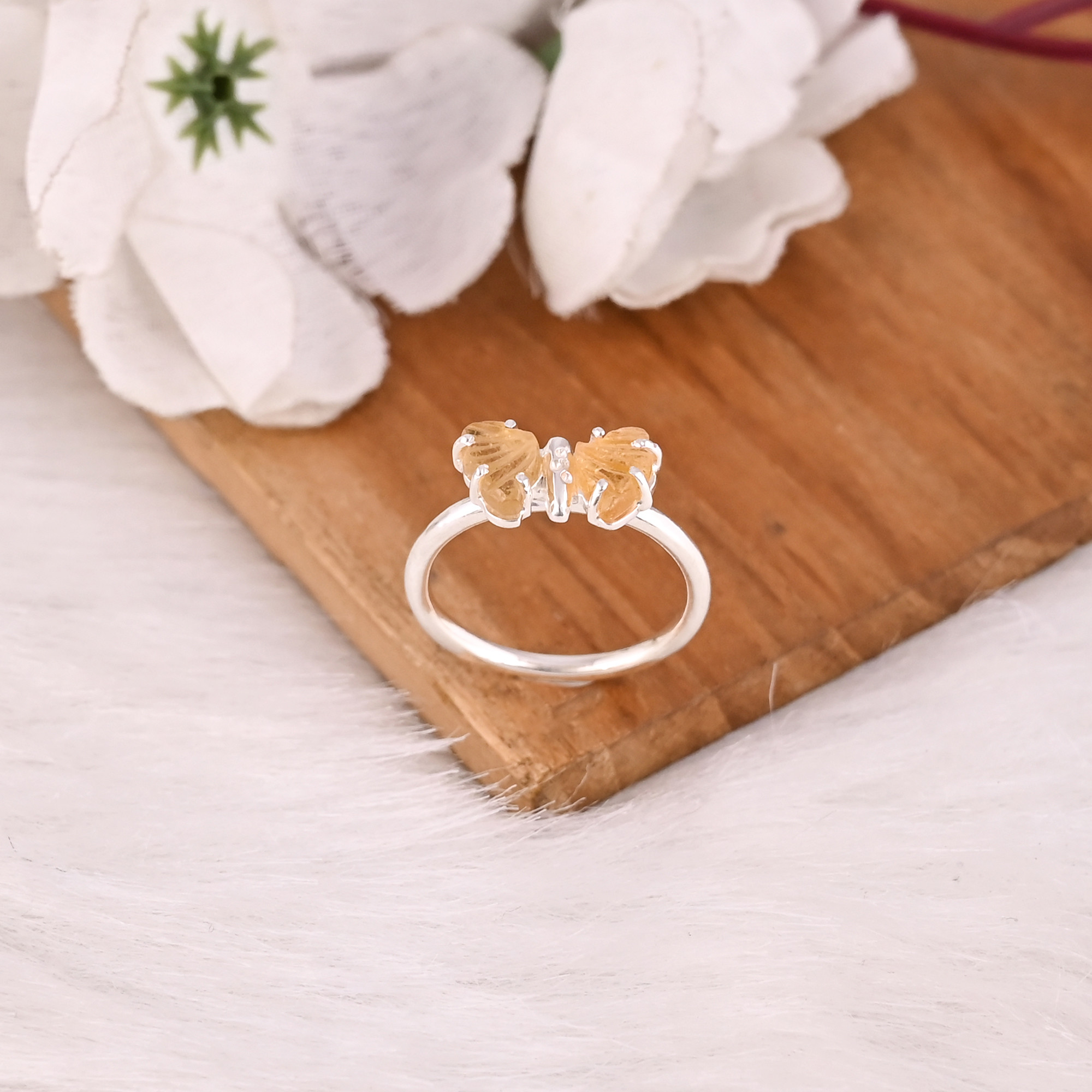 925 Sterling Silver Natural Bio Color Tourmaline Carving Gemstone Handmade Designer Butterfly Ring Stackable Ring Unique Ring