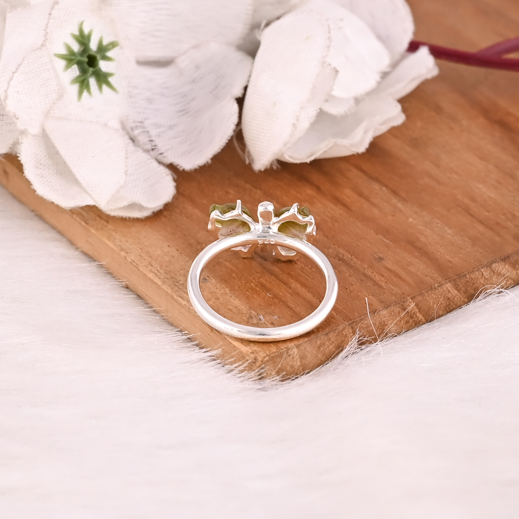 925 Sterling Silver Natural Bio Color Tourmaline Carving Gemstone Handmade Designer Butterfly Ring Stackable Ring Prong Setting Ring