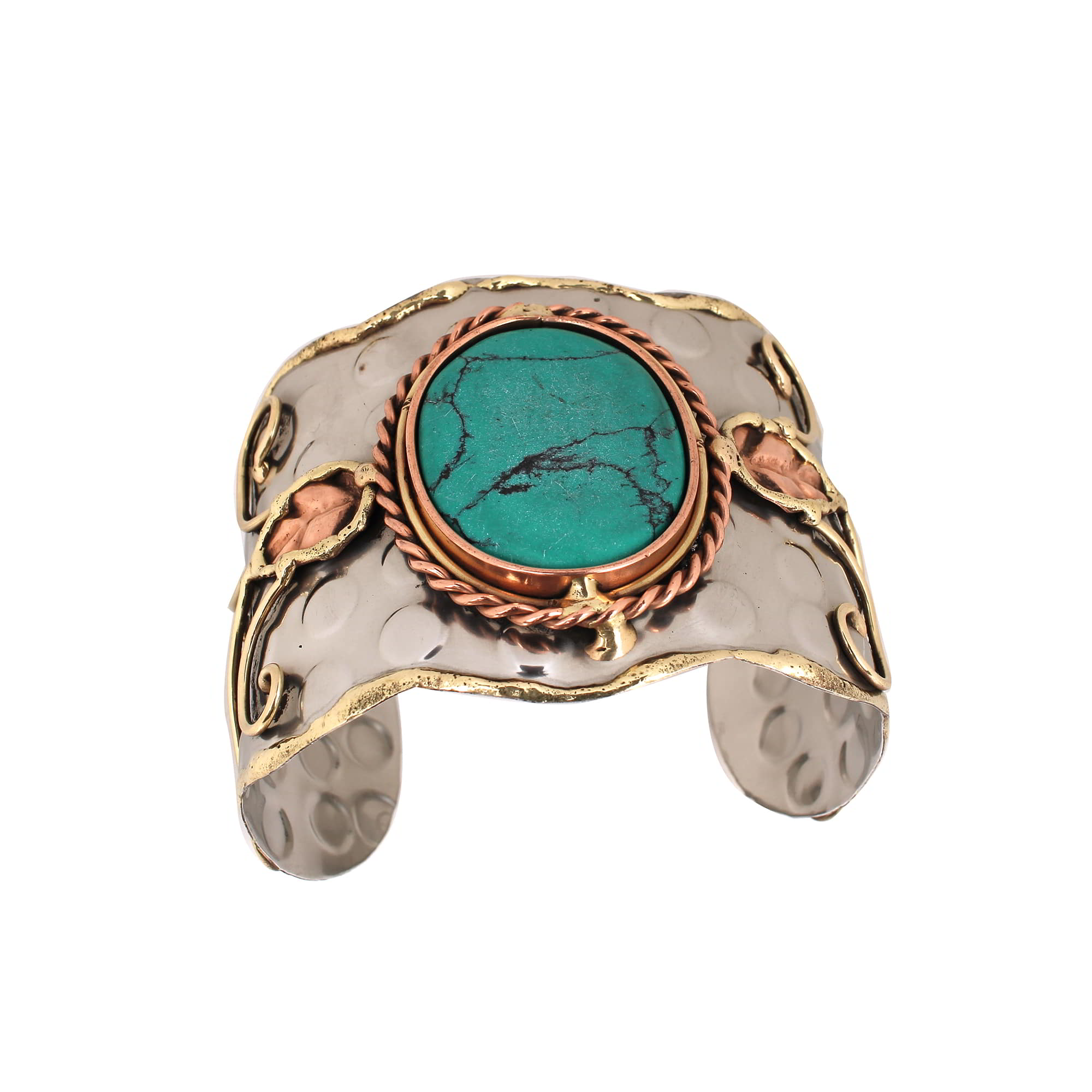 Turquoise Twisted Swirls Brass Hammered Cuff Bracelet