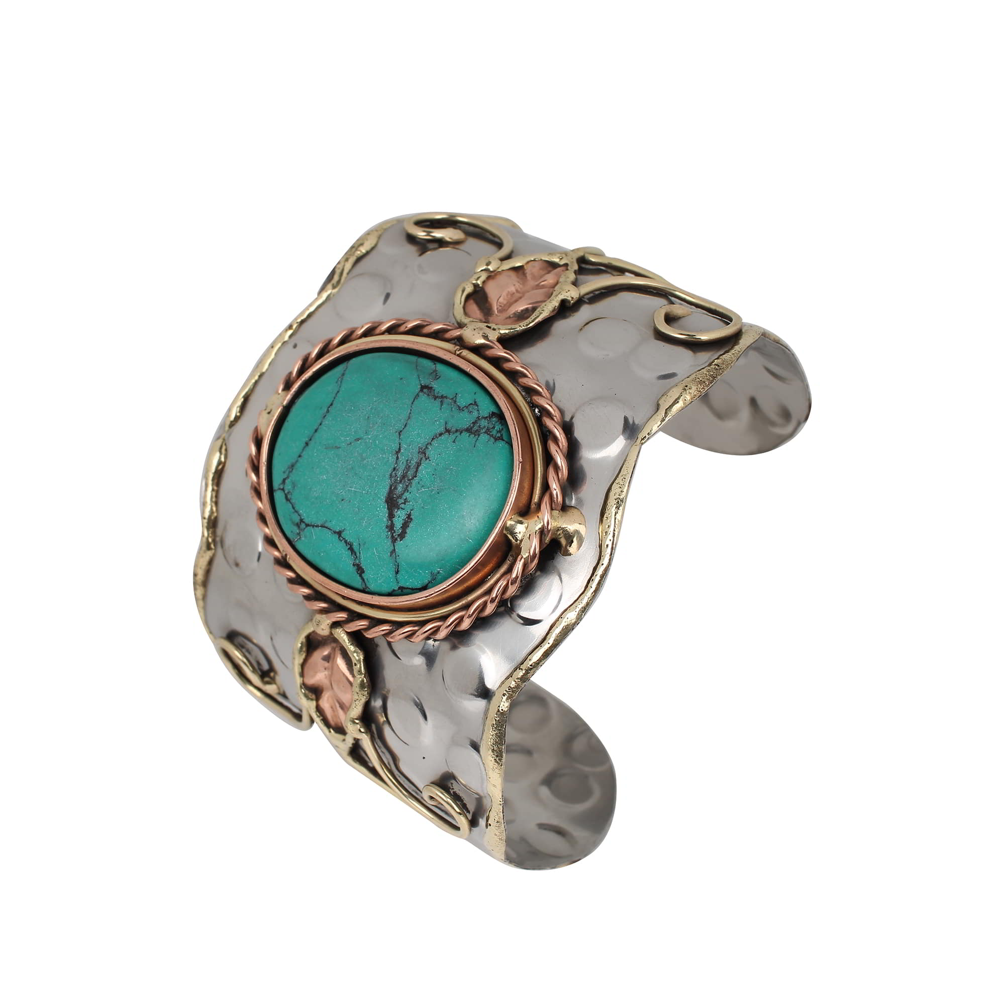 Turquoise Twisted Swirls Brass Hammered Cuff Bracelet