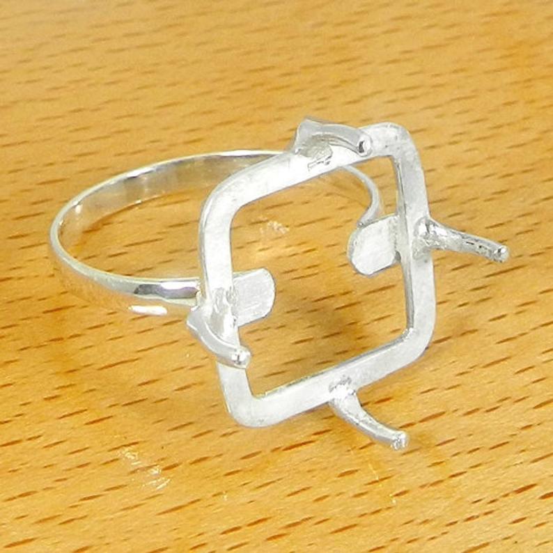 Solid 925 Sterling Silver Collet 3mm to 20mm Square Cut Gemstone Prong Cup For Ring Making Metal Casting For Ring Setting