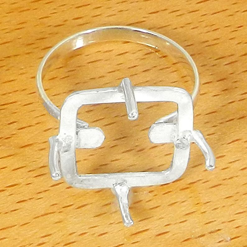 Solid 925 Sterling Silver Collet 3mm to 20mm Square Cut Gemstone Prong Cup For Ring Making Metal Casting For Ring Setting
