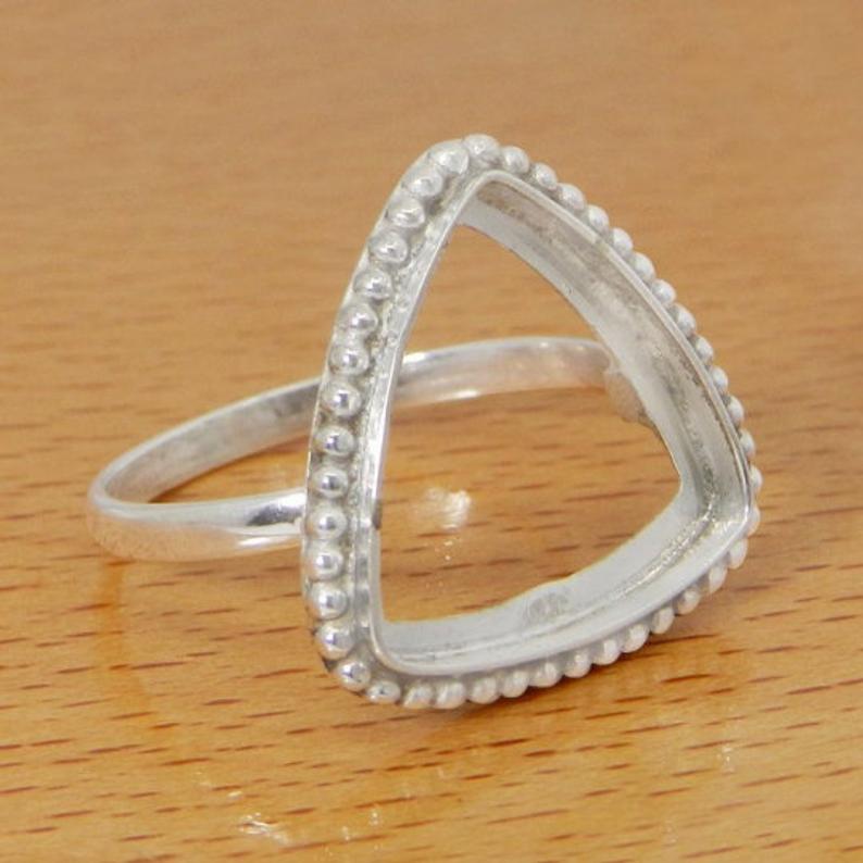Solid 925 Sterling Silver Collet 3mm to 25mm trillion Gemstone Bezel Cup For Ring Making Designer Metal Casting For Ring Setting Collet