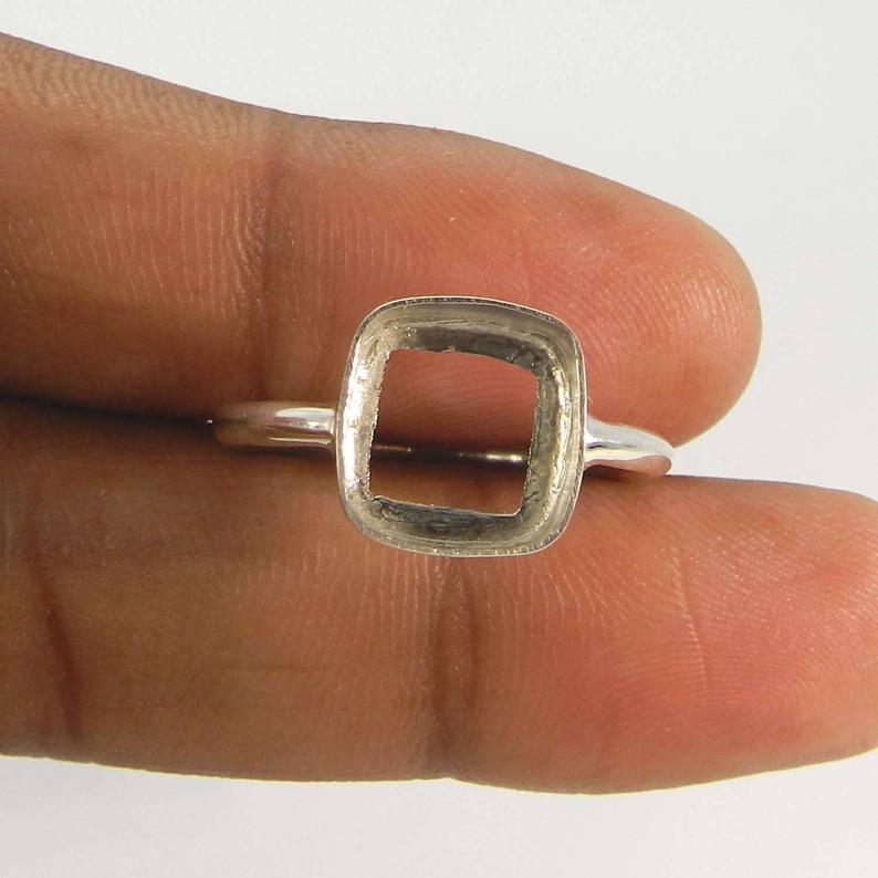 Solid 925 Sterling Silver Collet 4mm to 20mm Cushion Gemstone Blank Bezel Cup For Ring Making Metal Casting For Plain Ring Setting