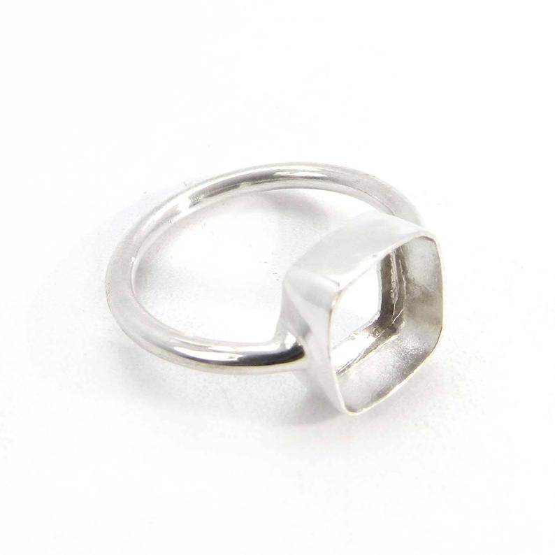 Solid 925 Sterling Silver Collet 4mm to 20mm Cushion Gemstone Blank Bezel Cup For Ring Making Metal Casting For Plain Ring Setting