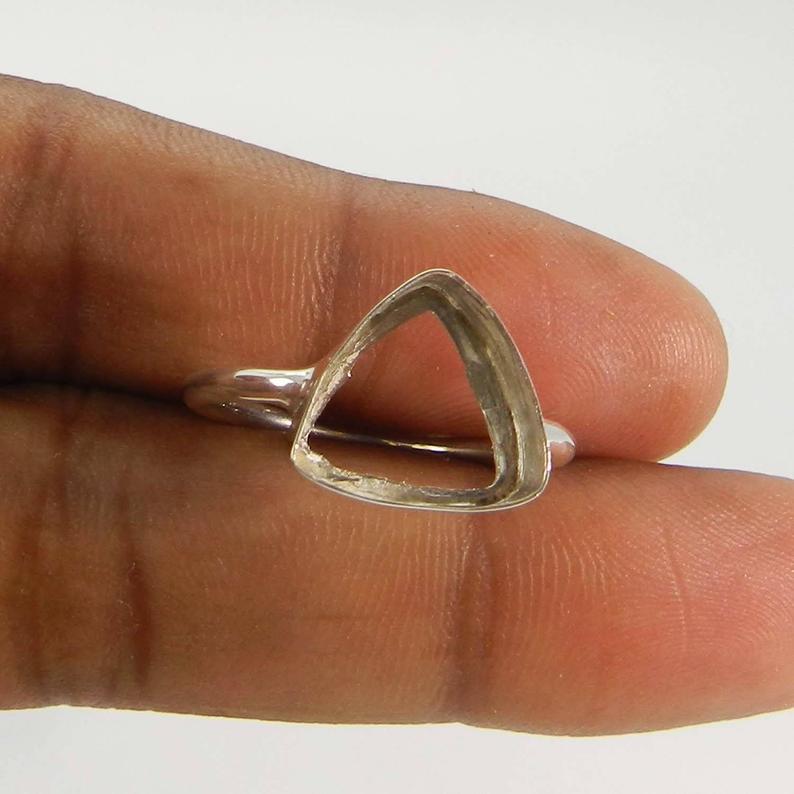 Solid 925 Sterling Silver Collet 4mm to 20mm Trillion Gemstone Bezel Cup For Ring Making Metal Casting For Ring Setting Collet