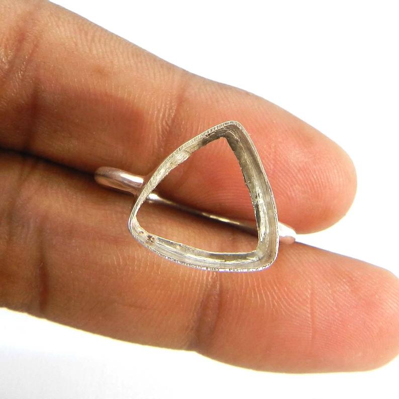 Solid 925 Sterling Silver Collet 4mm to 20mm Trillion Gemstone Bezel Cup For Ring Making Metal Casting For Ring Setting Collet