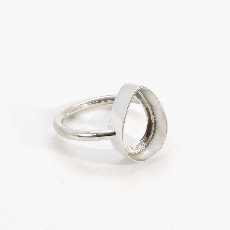 Solid 925 Sterling Silver Collet 6x4mm to 18x13mm Pear Gemstone Blank Bezel Cup For Ring Making Metal Casting For Ring Setting Collet