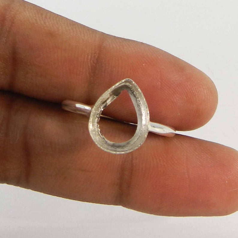 Solid 925 Sterling Silver Collet 6x4mm to 18x13mm Pear Gemstone Blank Bezel Cup For Ring Making Metal Casting For Ring Setting Collet