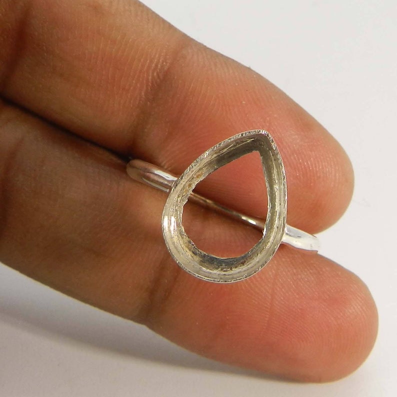 Solid 925 Sterling Silver Collet 6x4mm to 18x13mm Pear Gemstone Blank Bezel Cup For Ring Making Metal Casting For Ring Setting Collet